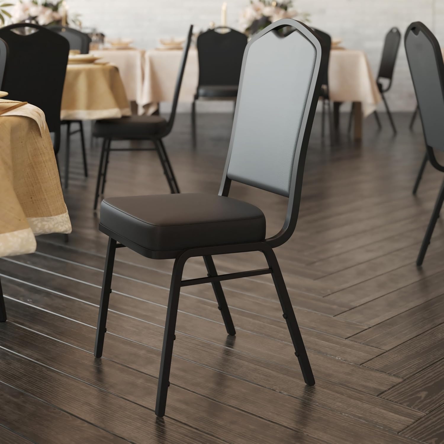 image:imageFlash Furniture HERCULES Series Crown Back Stacking Banquet Chair in Gray Fabric Silver Vein FrameBlack VinylBlack Frame