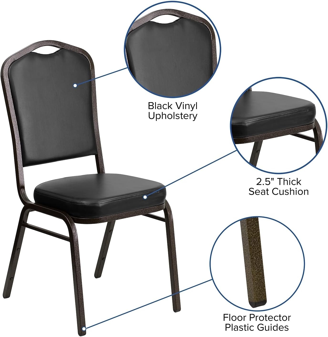 image:imageFlash Furniture HERCULES Series Crown Back Stacking Banquet Chair in Gray Fabric Silver Vein FrameBlack VinylGold Vein Frame