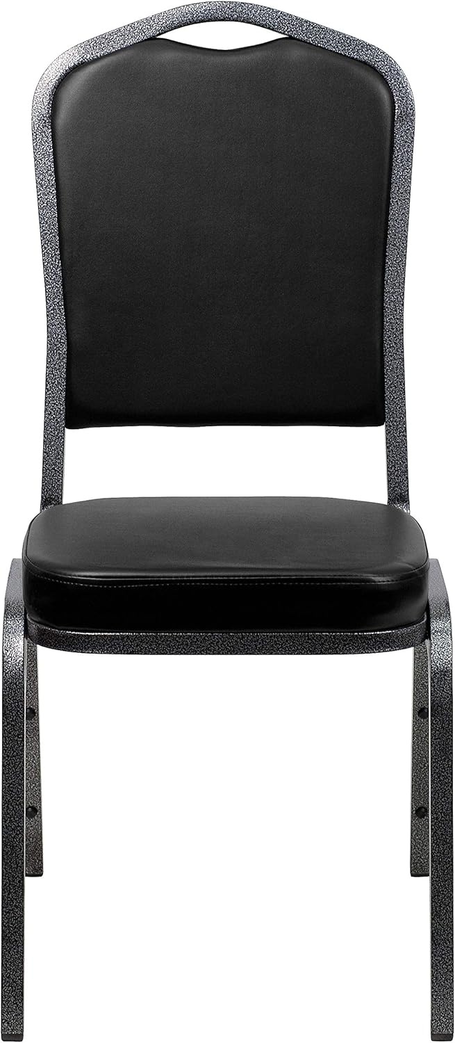 image:imageFlash Furniture HERCULES Series Crown Back Stacking Banquet Chair in Gray Fabric Silver Vein FrameBlack VinylSilver Vein Frame