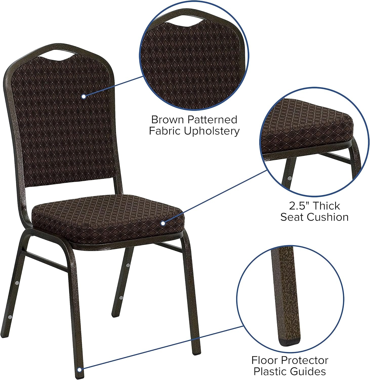 image:imageFlash Furniture HERCULES Series Crown Back Stacking Banquet Chair in Gray Fabric Silver Vein FrameBrown Patterned FabricGold Vein Frame