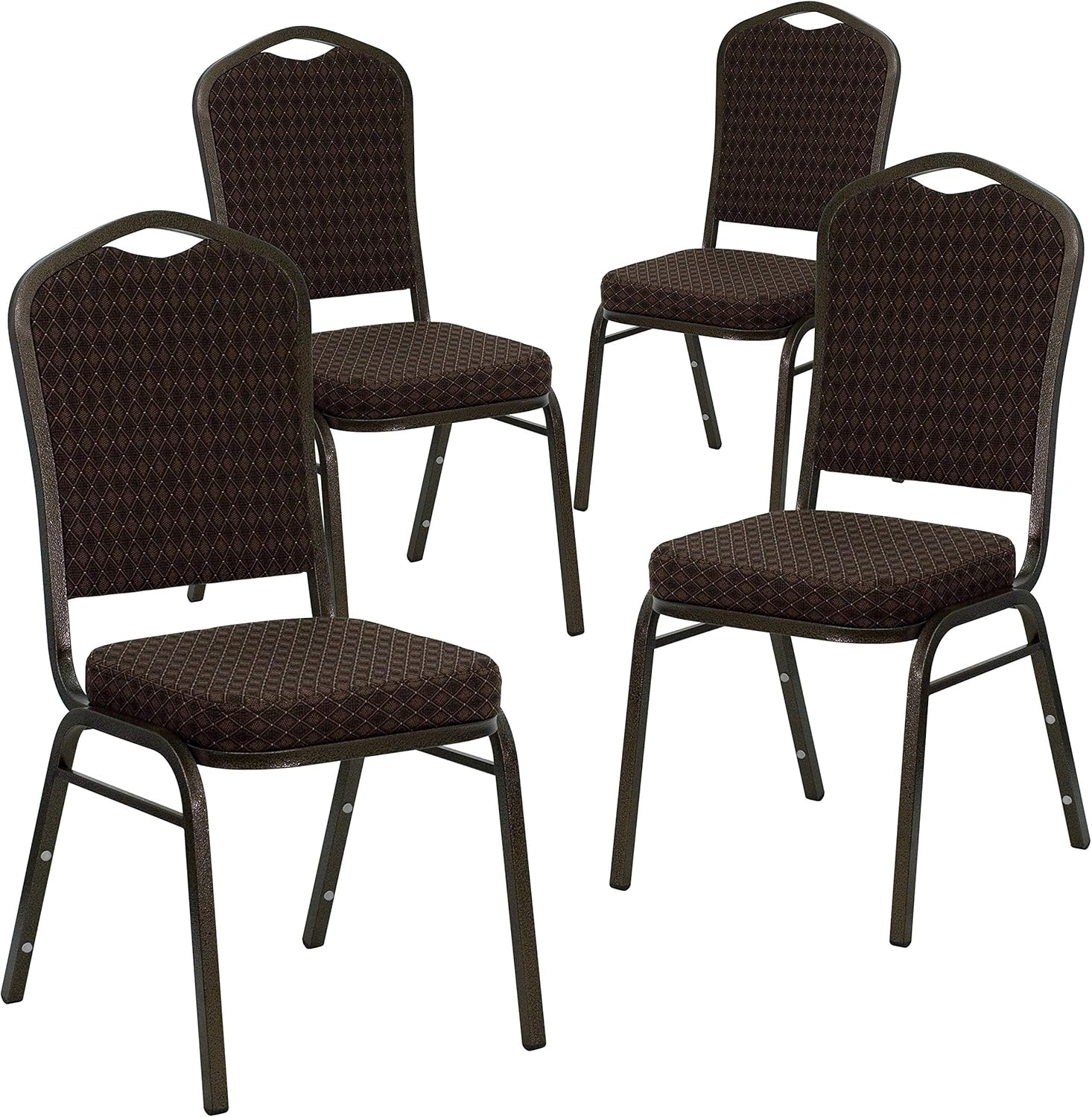 image:imageFlash Furniture HERCULES Series Crown Back Stacking Banquet Chair in Gray Fabric Silver Vein FrameBrown Patterned FabricGold Vein Frame