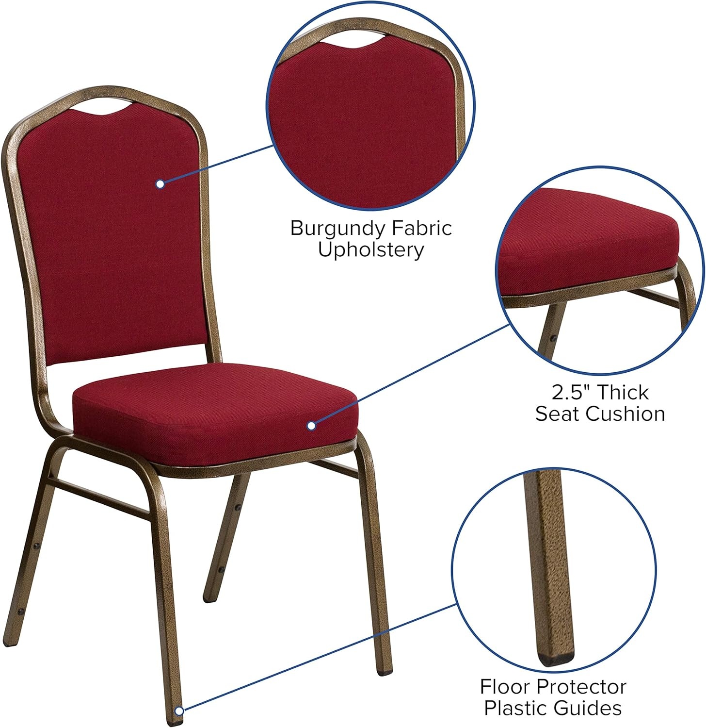 image:imageFlash Furniture HERCULES Series Crown Back Stacking Banquet Chair in Gray Fabric Silver Vein FrameBurgundy FabricGold Vein Frame
