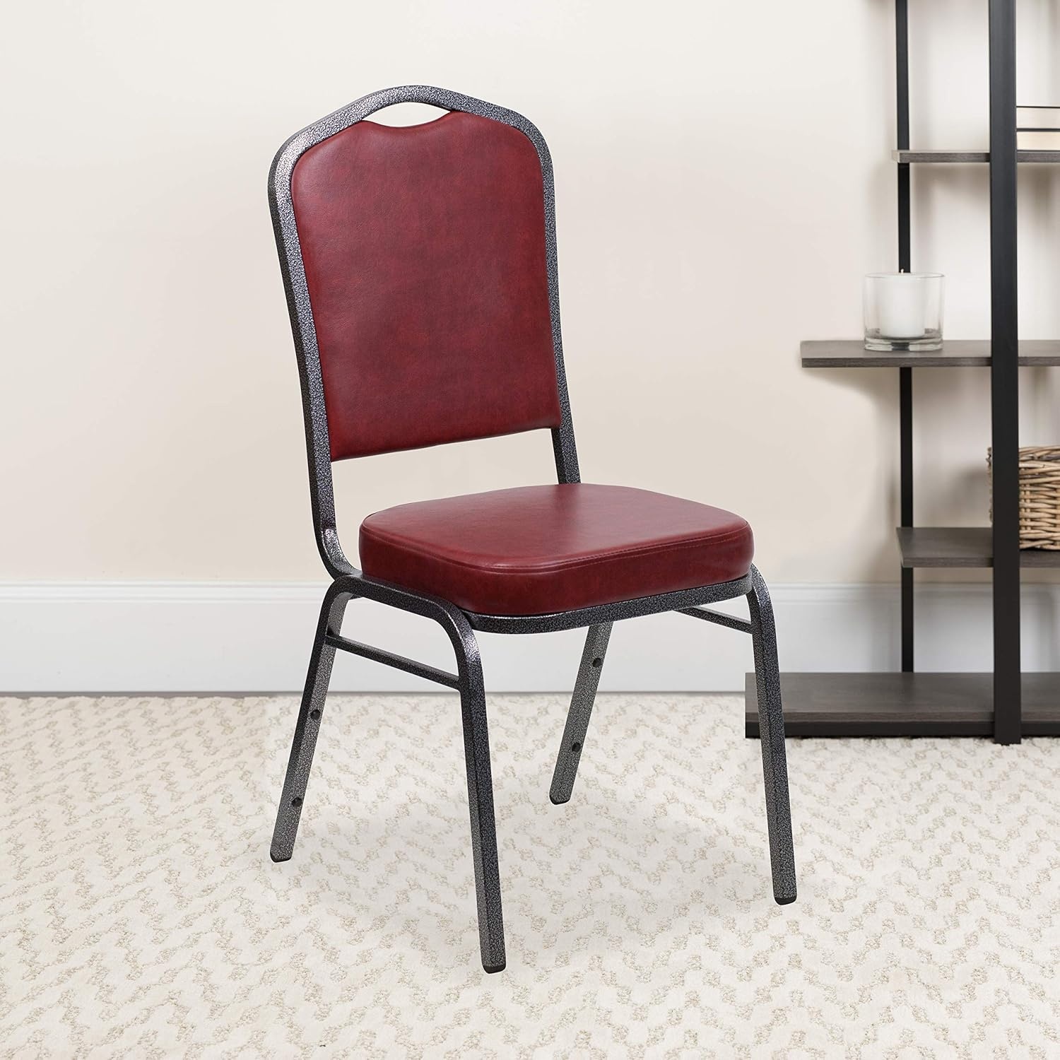 image:imageFlash Furniture HERCULES Series Crown Back Stacking Banquet Chair in Gray Fabric Silver Vein FrameBurgundy VinylSilver Vein Frame