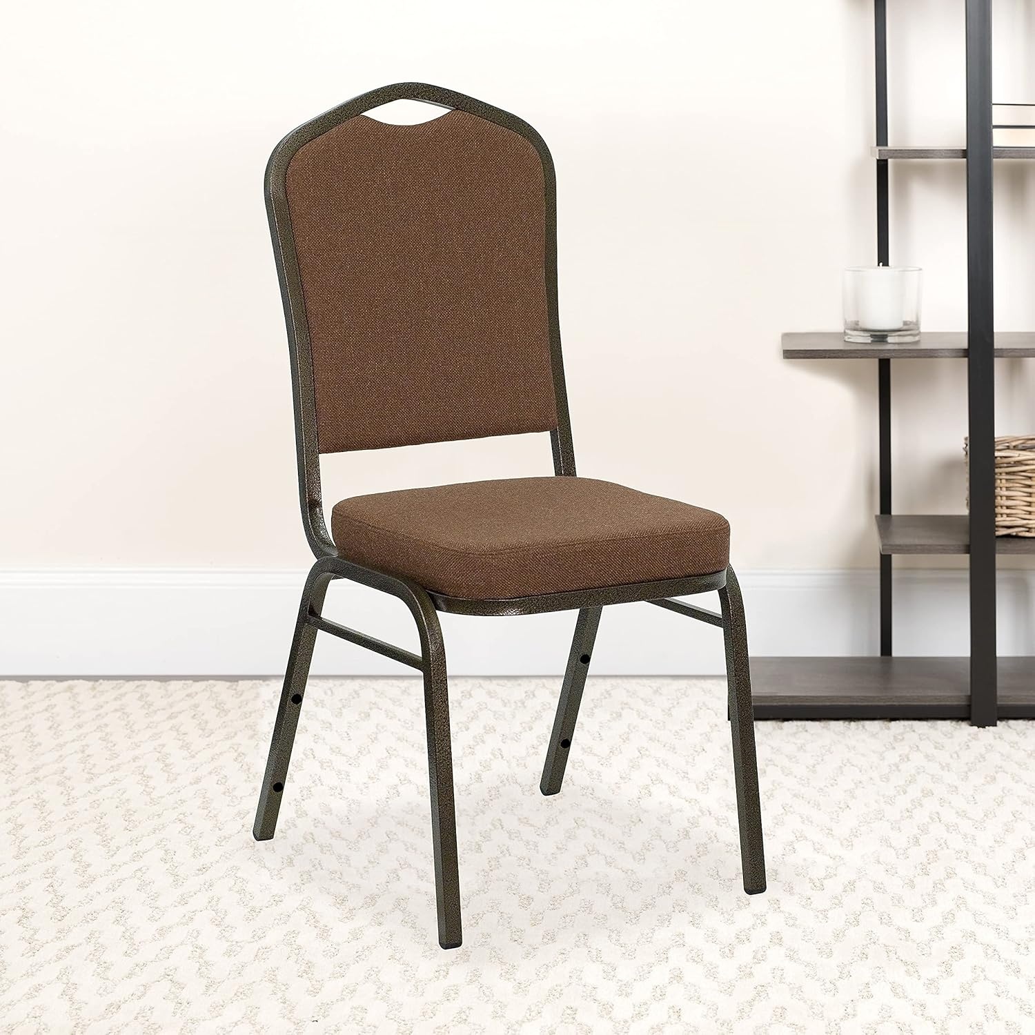 image:imageFlash Furniture HERCULES Series Crown Back Stacking Banquet Chair in Gray Fabric Silver Vein FrameCoffee FabricGold Vein Frame