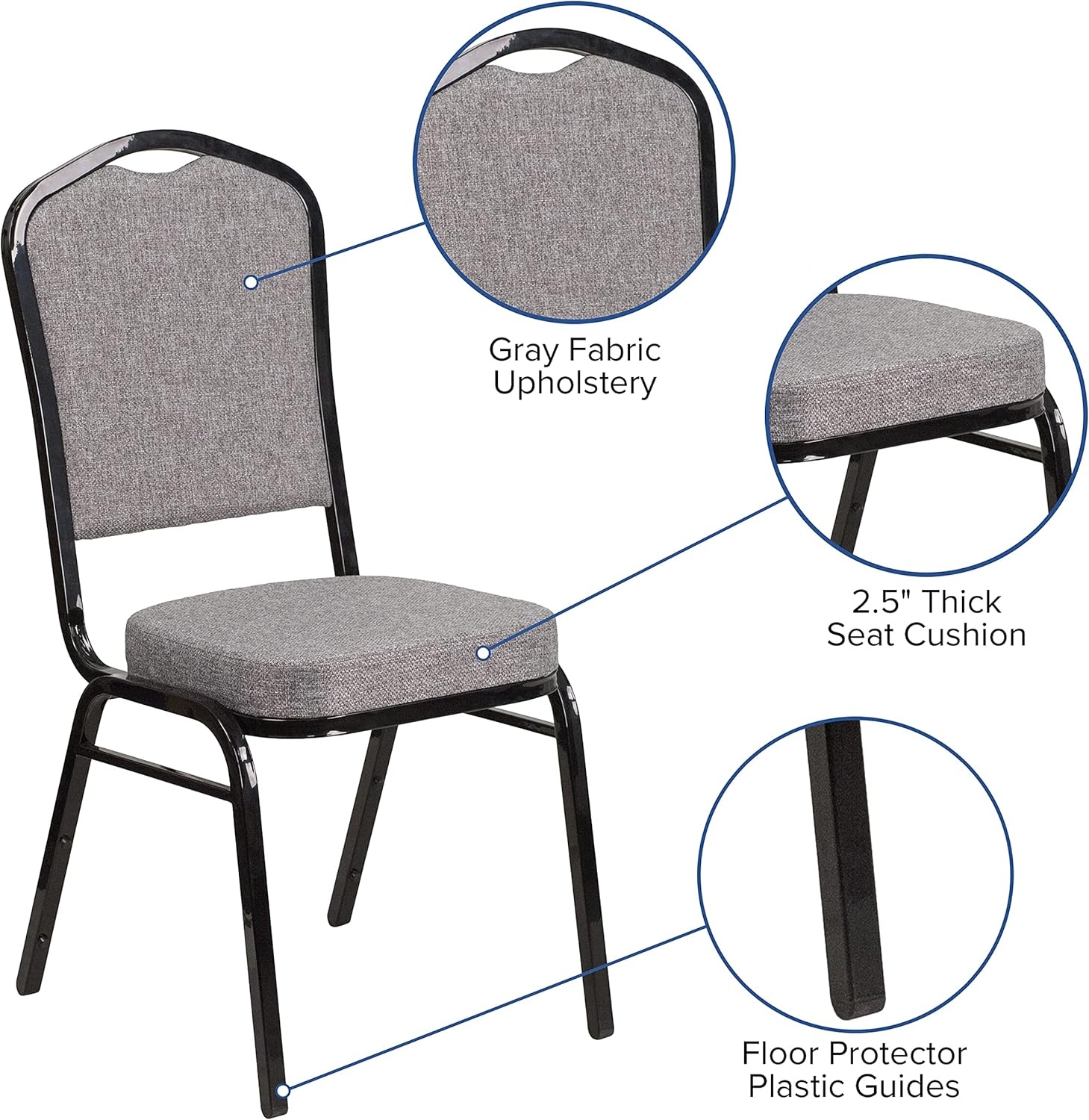 image:imageFlash Furniture HERCULES Series Crown Back Stacking Banquet Chair in Gray Fabric Silver Vein FrameGray FabricBlack Frame