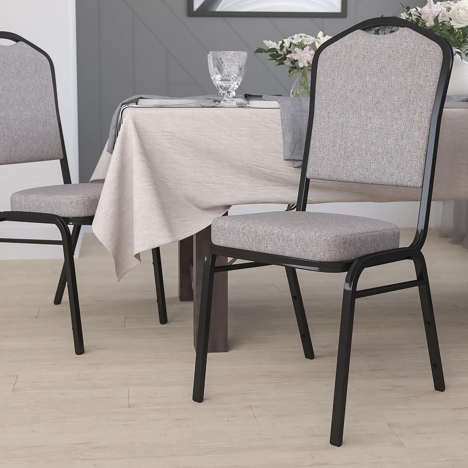 image:imageFlash Furniture HERCULES Series Crown Back Stacking Banquet Chair in Gray Fabric Silver Vein FrameGray FabricBlack Frame