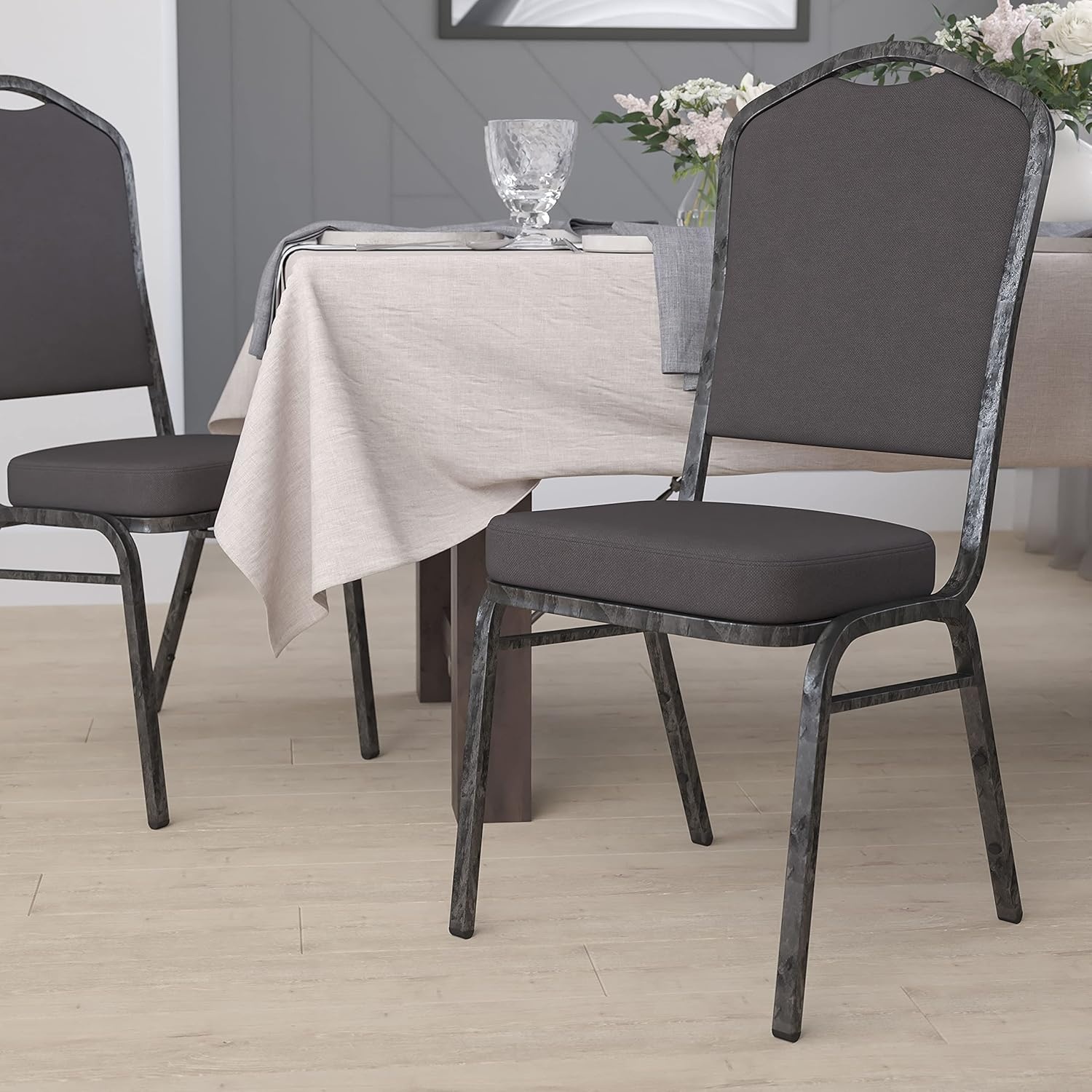 image:imageFlash Furniture HERCULES Series Crown Back Stacking Banquet Chair in Gray Fabric Silver Vein FrameGray FabricSilver Vein Frame