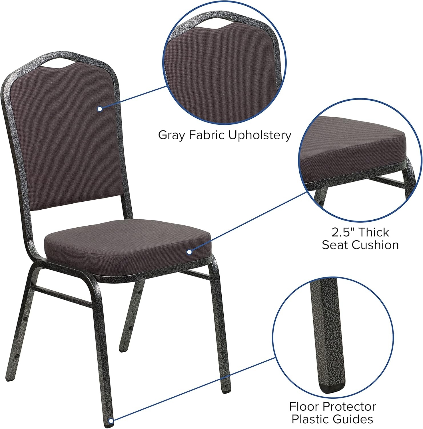 image:imageFlash Furniture HERCULES Series Crown Back Stacking Banquet Chair in Gray Fabric Silver Vein FrameGray FabricSilver Vein Frame