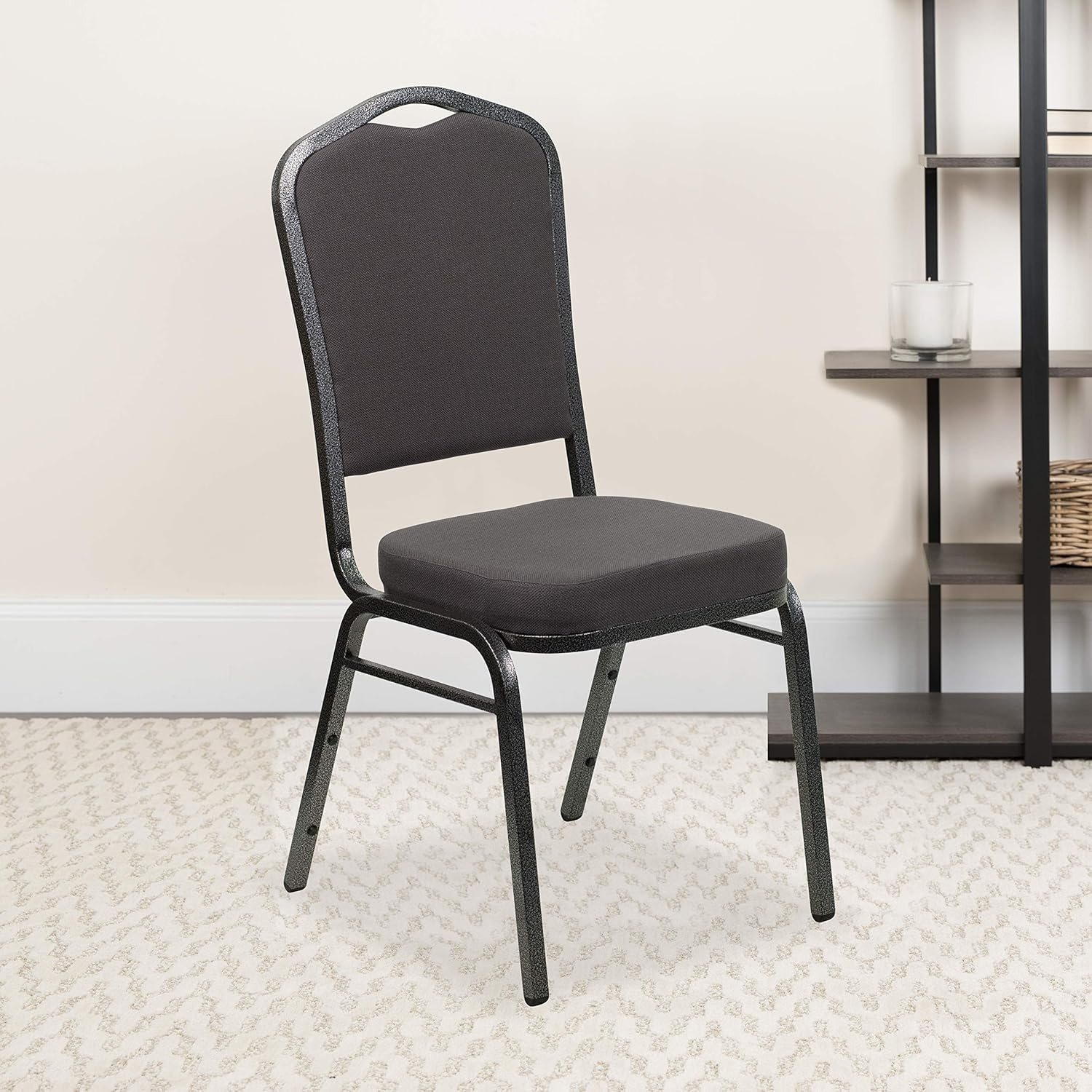 image:imageFlash Furniture HERCULES Series Crown Back Stacking Banquet Chair in Gray Fabric Silver Vein FrameGray FabricSilver Vein Frame
