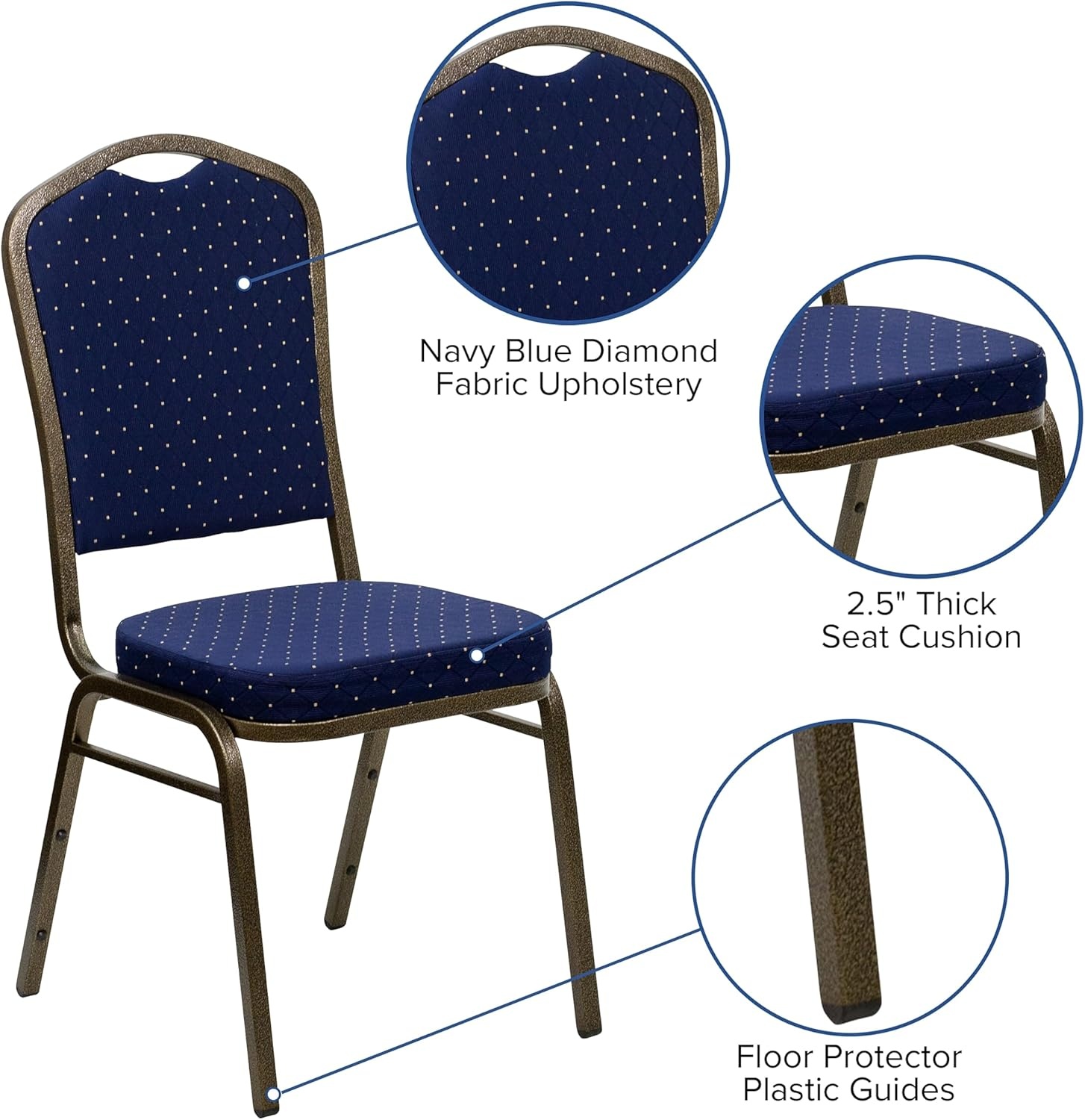 image:imageFlash Furniture HERCULES Series Crown Back Stacking Banquet Chair in Gray Fabric Silver Vein FrameNavy Blue Dot Patterned FabricGold Vein Frame