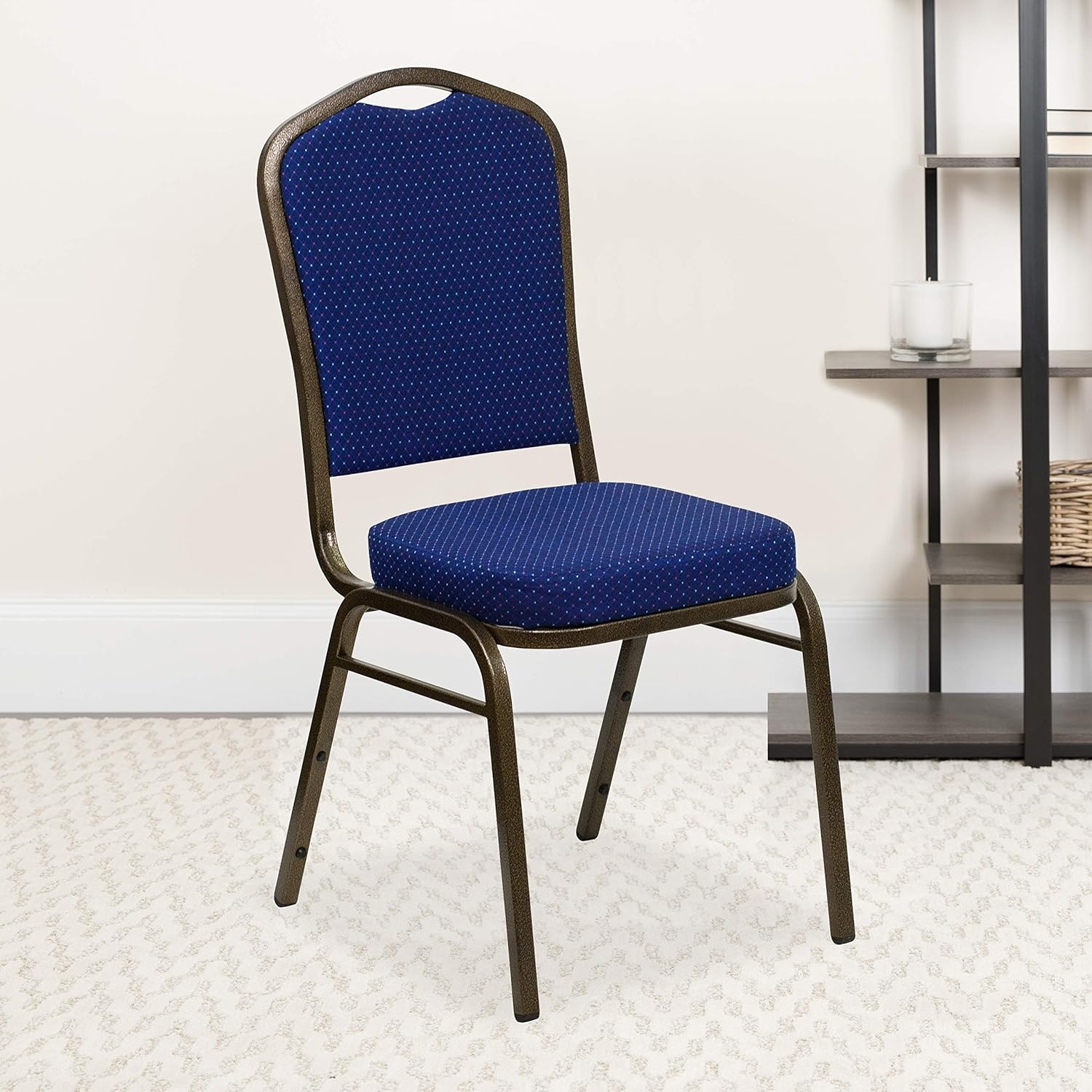 image:imageFlash Furniture HERCULES Series Crown Back Stacking Banquet Chair in Gray Fabric Silver Vein FrameNavy Blue Patterned FabricGold Vein Frame