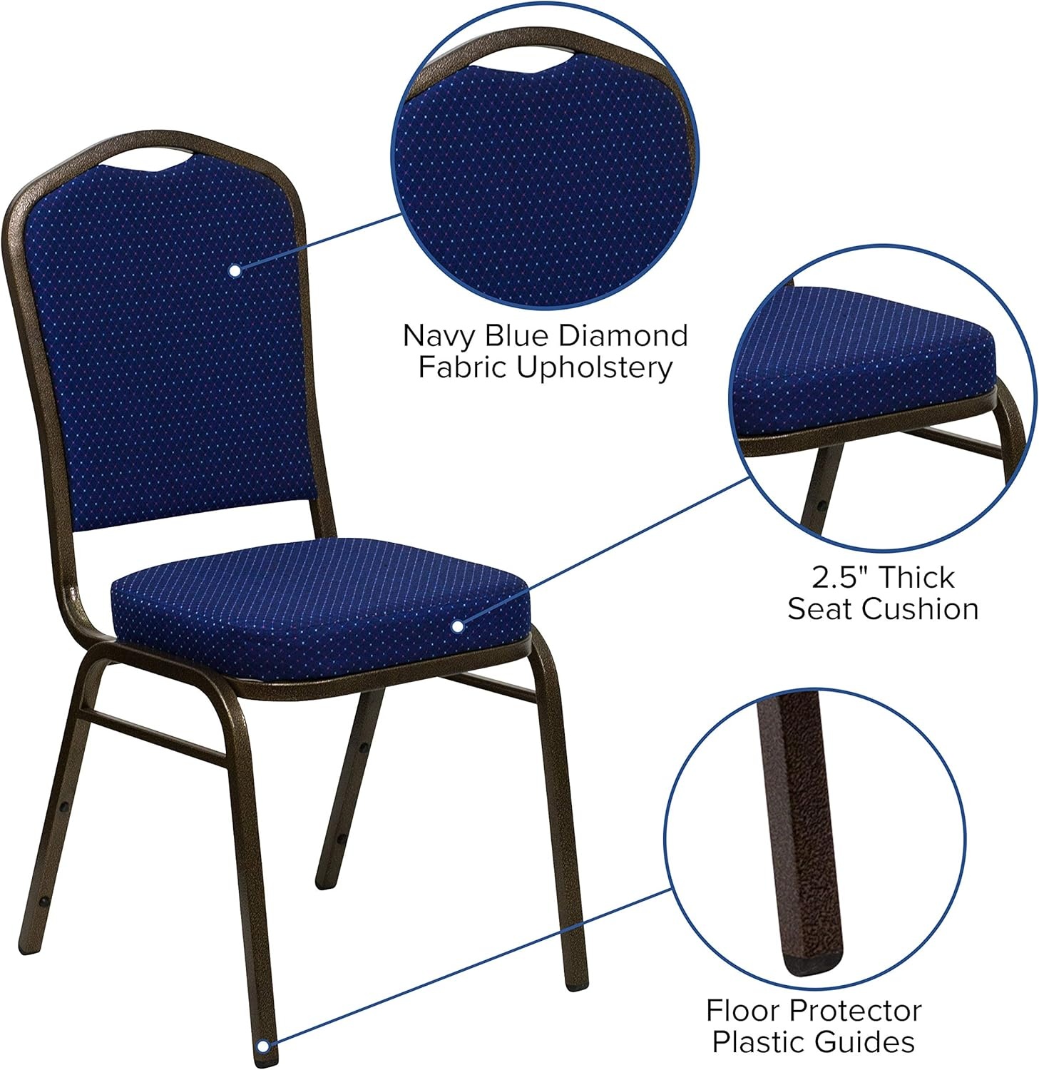 image:imageFlash Furniture HERCULES Series Crown Back Stacking Banquet Chair in Gray Fabric Silver Vein FrameNavy Blue Patterned FabricGold Vein Frame