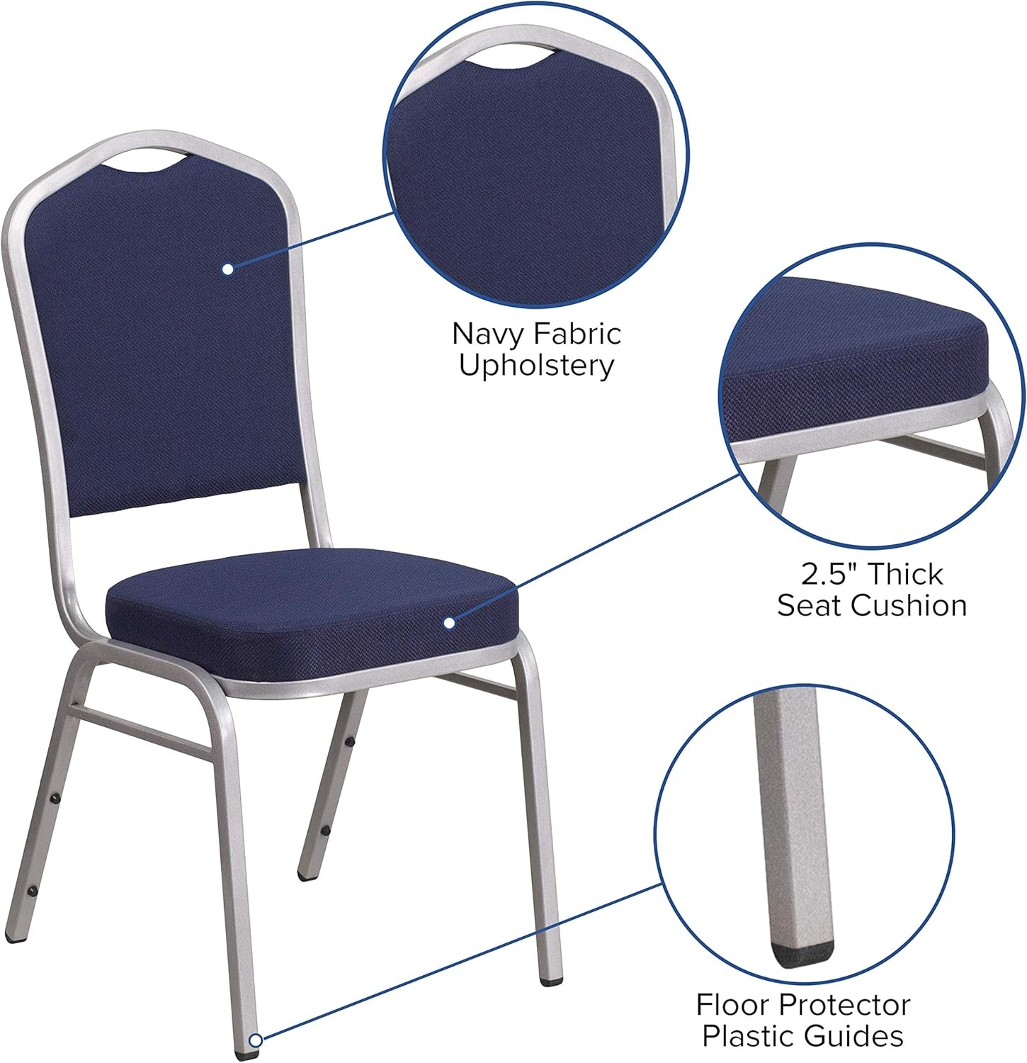 image:imageFlash Furniture HERCULES Series Crown Back Stacking Banquet Chair in Gray Fabric Silver Vein FrameNavy FabricSilver Frame