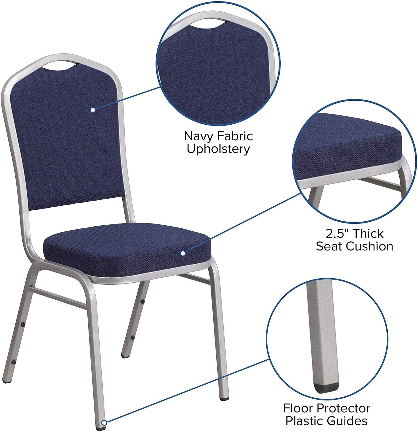 image:imageFlash Furniture HERCULES Series Crown Back Stacking Banquet Chair in Gray Fabric Silver Vein FrameNavy FabricSilver Frame