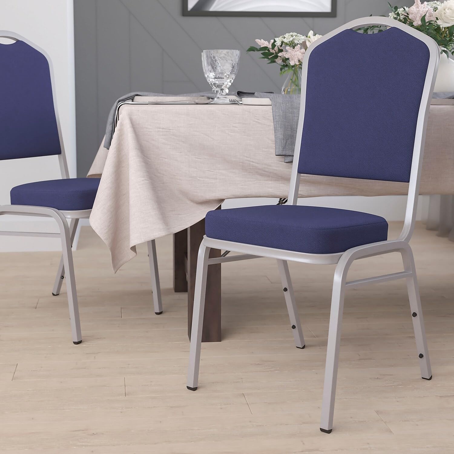 image:imageFlash Furniture HERCULES Series Crown Back Stacking Banquet Chair in Gray Fabric Silver Vein FrameNavy FabricSilver Frame