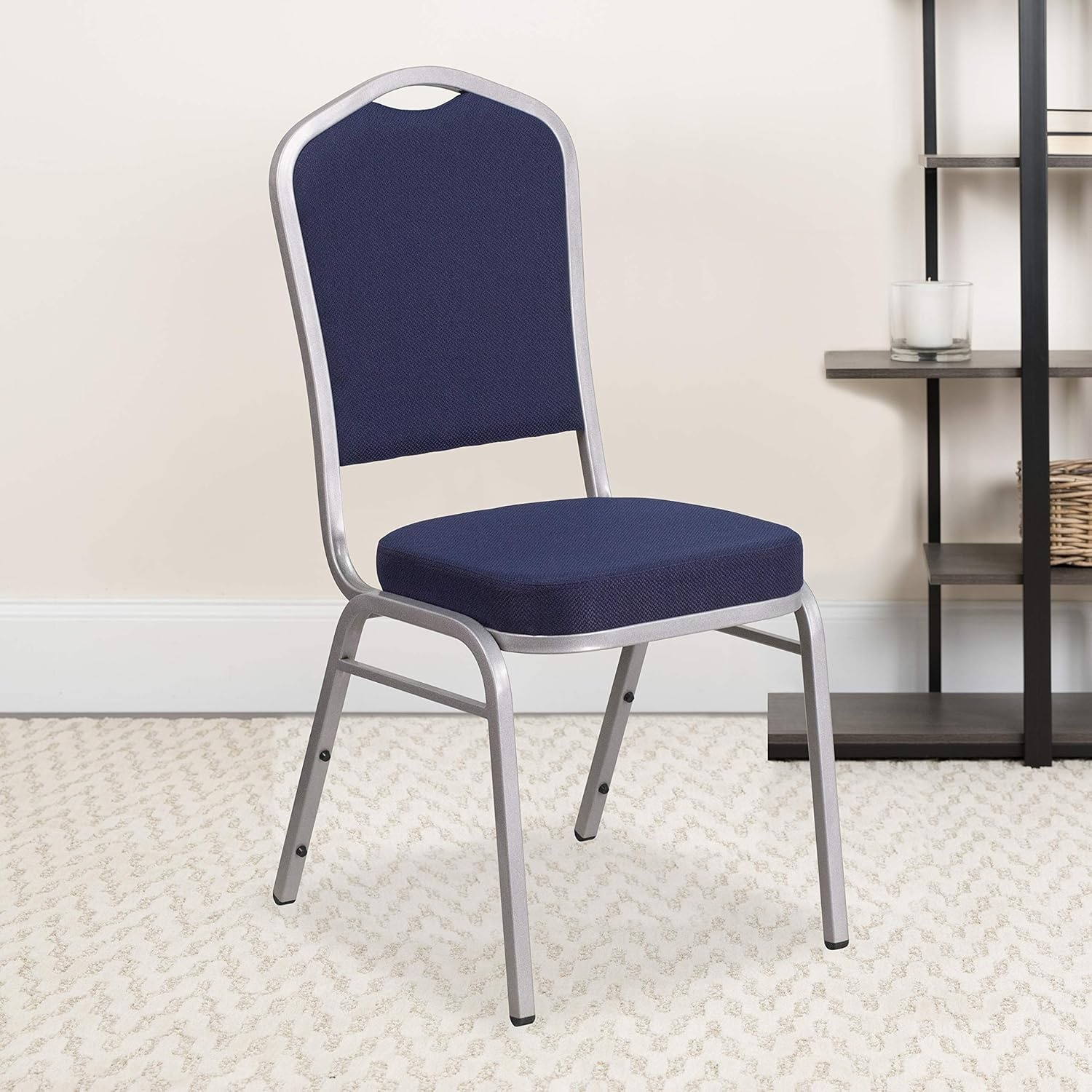 image:imageFlash Furniture HERCULES Series Crown Back Stacking Banquet Chair in Gray Fabric Silver Vein FrameNavy FabricSilver Frame