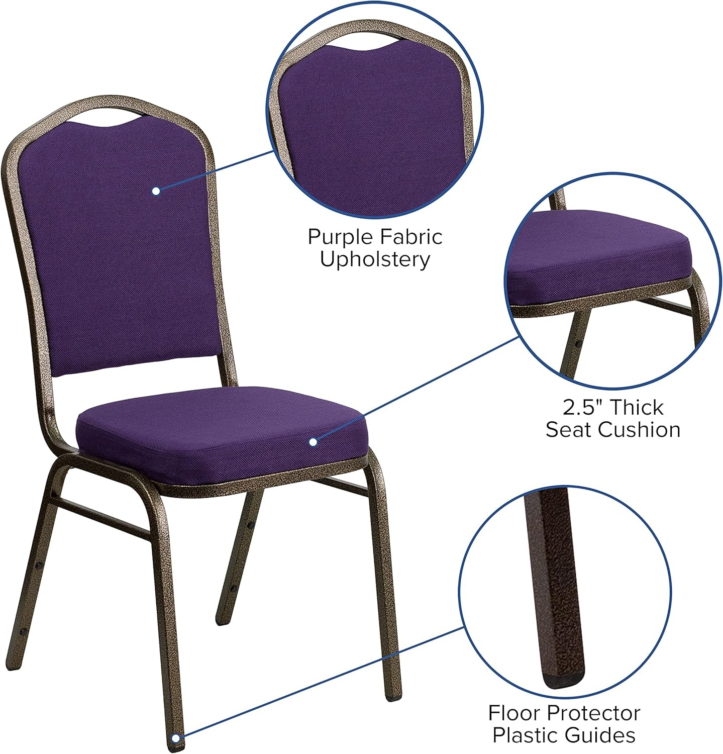 image:imageFlash Furniture HERCULES Series Crown Back Stacking Banquet Chair in Gray Fabric Silver Vein FramePurple FabricGold Vein Frame