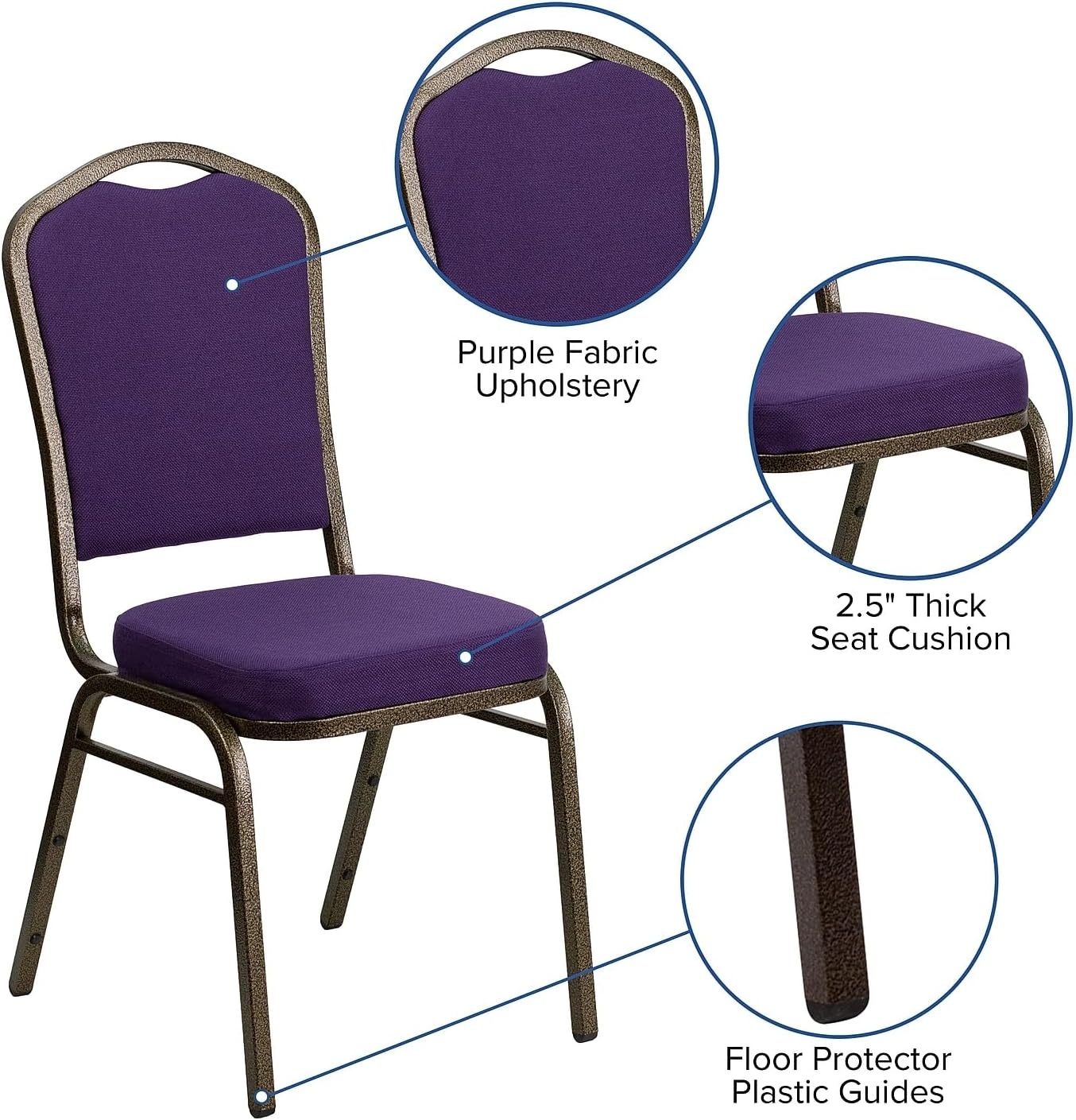 image:imageFlash Furniture HERCULES Series Crown Back Stacking Banquet Chair in Gray Fabric Silver Vein FramePurple FabricGold Vein Frame