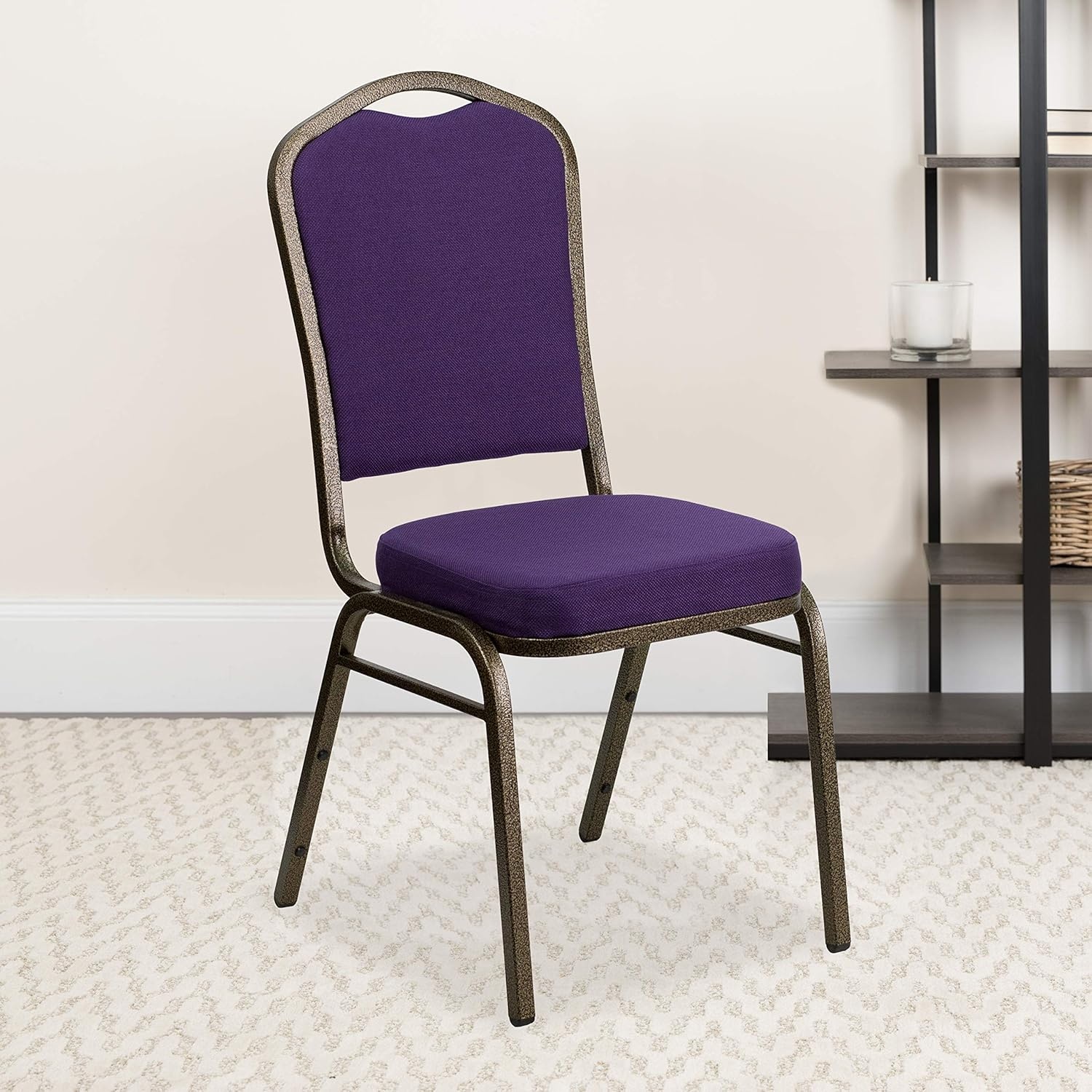 image:imageFlash Furniture HERCULES Series Crown Back Stacking Banquet Chair in Gray Fabric Silver Vein FramePurple FabricGold Vein Frame