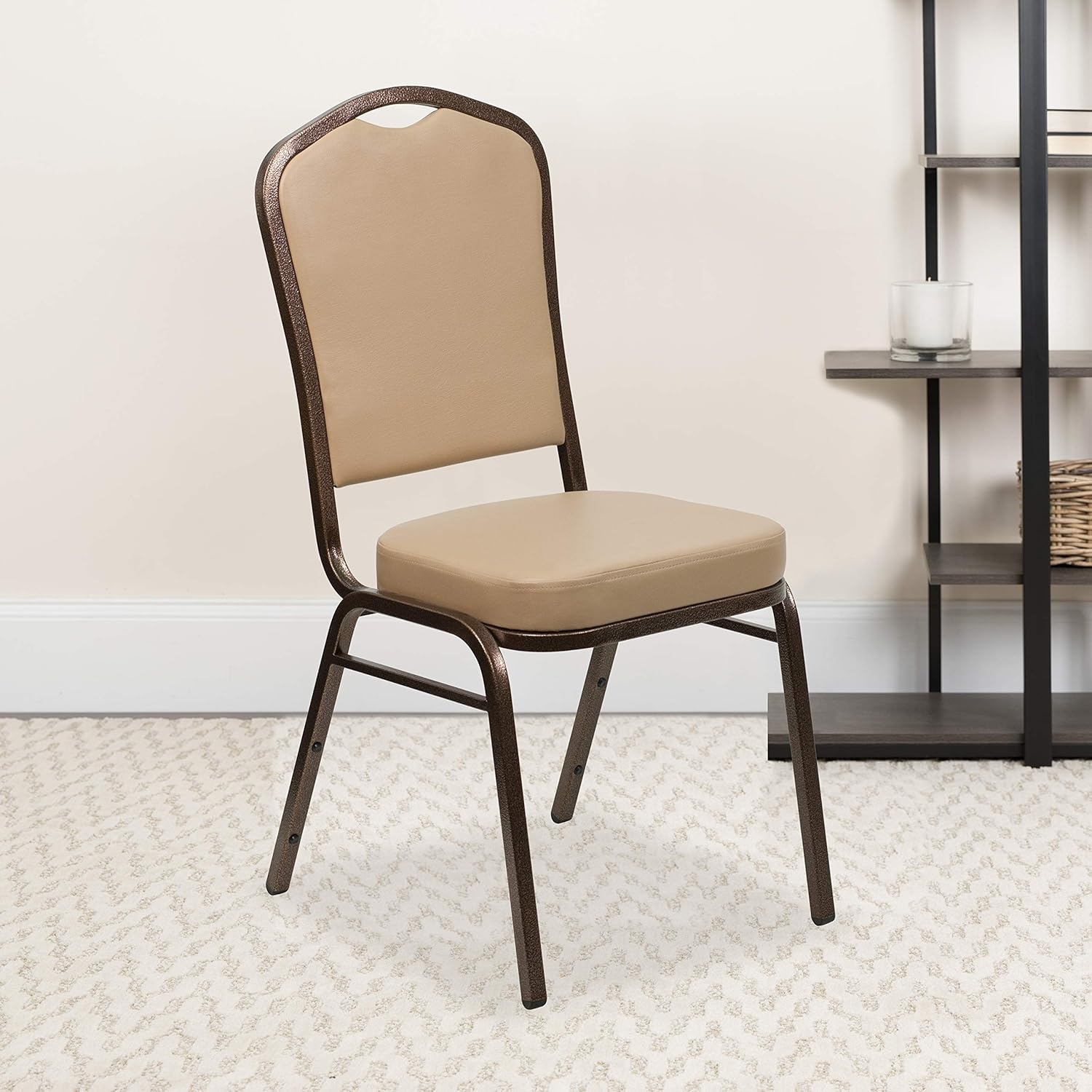 image:imageFlash Furniture HERCULES Series Crown Back Stacking Banquet Chair in Gray Fabric Silver Vein FrameTan VinylCopper Vein Frame