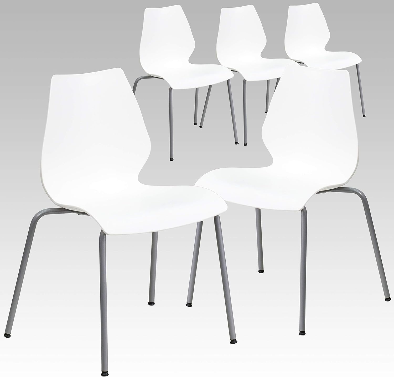 image:imageFlash Furniture Hercules Series Modern Plastic Stacking EventWaiting Room Chairs Ergonomic Lobby Chairs with Contoured Seats Set of 5 WhiteSilver