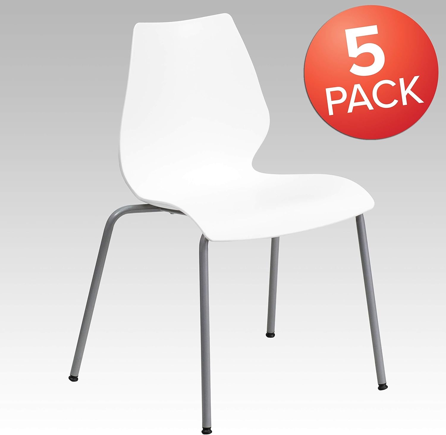 image:imageFlash Furniture Hercules Series Modern Plastic Stacking EventWaiting Room Chairs Ergonomic Lobby Chairs with Contoured Seats Set of 5 WhiteSilver