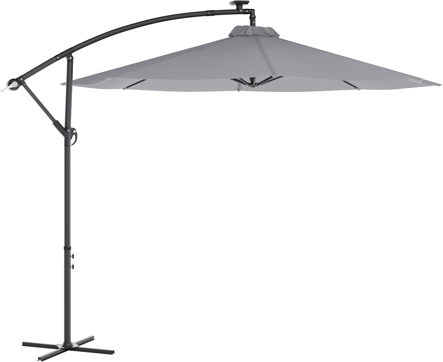 image:imageFlash Furniture Sedona Round Solar Cantilever Umbrella Commercial Grade with Built in Cross Base Crank and Tilt 32 LED Lights 6 Hour Run Time 10 FT GrayGrey