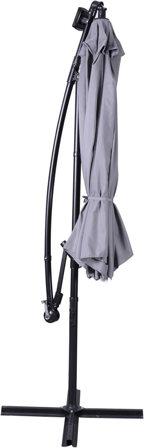 image:imageFlash Furniture Sedona Round Solar Cantilever Umbrella Commercial Grade with Built in Cross Base Crank and Tilt 32 LED Lights 6 Hour Run Time 10 FT GrayGrey
