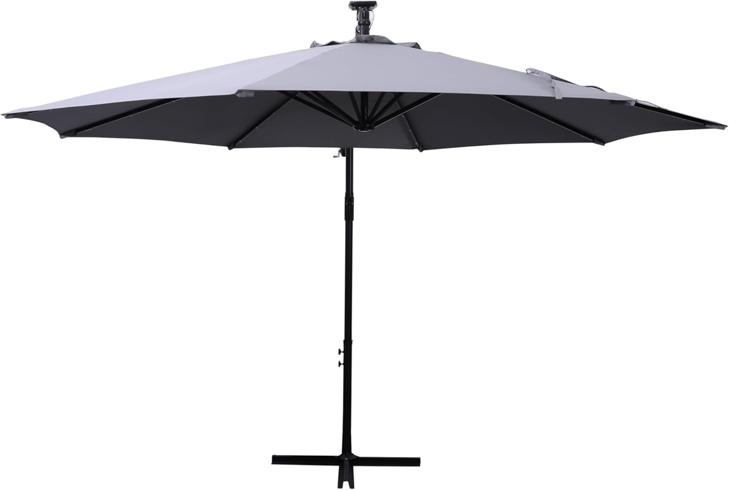 image:imageFlash Furniture Sedona Round Solar Cantilever Umbrella Commercial Grade with Built in Cross Base Crank and Tilt 32 LED Lights 6 Hour Run Time 10 FT GrayGrey