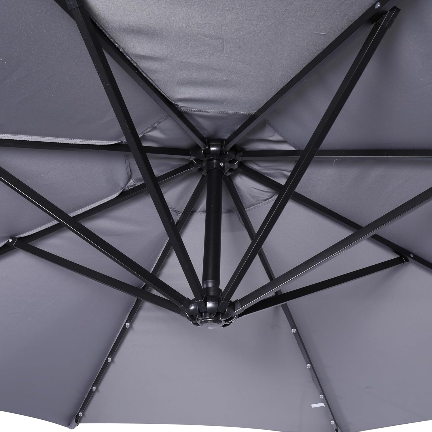 image:imageFlash Furniture Sedona Round Solar Cantilever Umbrella Commercial Grade with Built in Cross Base Crank and Tilt 32 LED Lights 6 Hour Run Time 10 FT GrayGrey