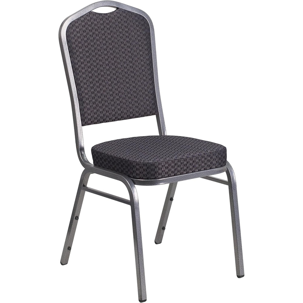 image:imageFlash Furniture HERCULES Series Crown Back Stacking Banquet Chair in Gray Fabric Silver Vein FrameBlack Patterned FabricSilver Vein Frame