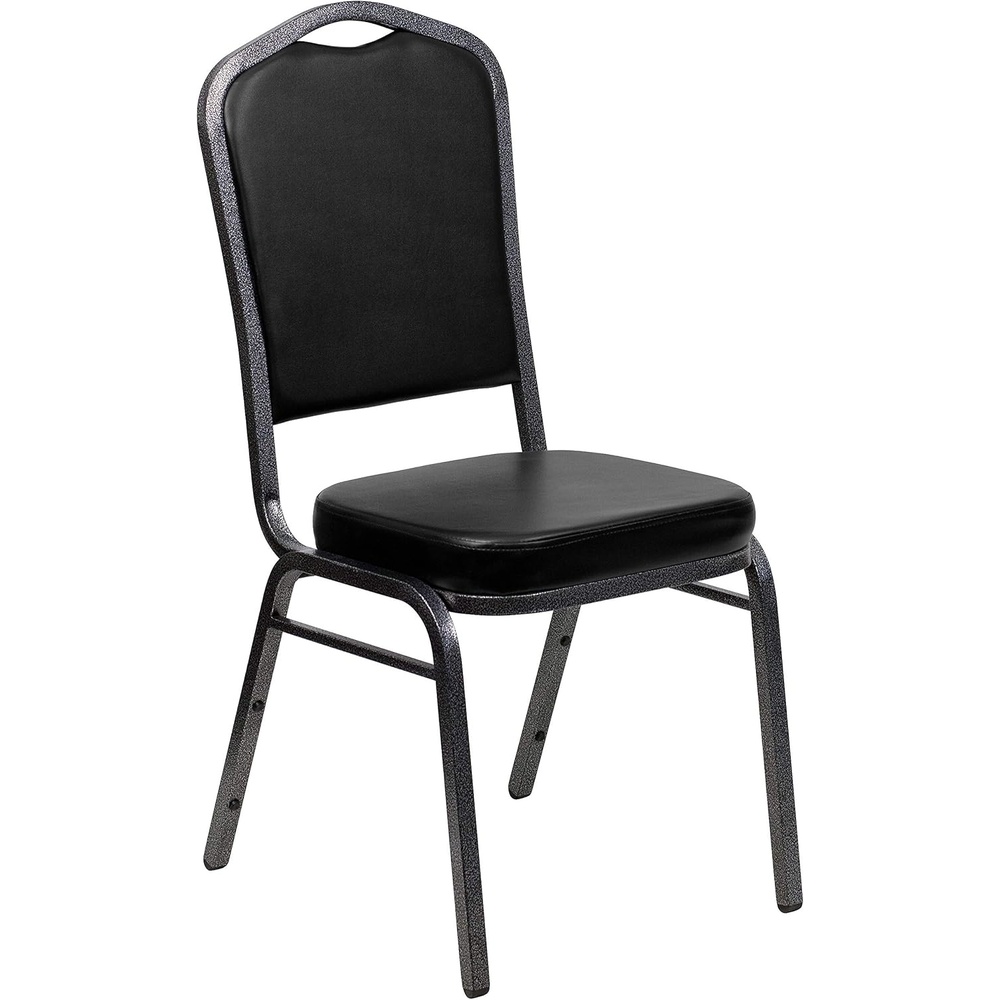 image:imageFlash Furniture HERCULES Series Crown Back Stacking Banquet Chair in Gray Fabric Silver Vein FrameBlack VinylSilver Vein Frame