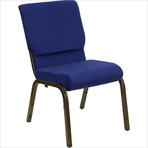 18.5”W Navy Blue Fabric Stacking HERCULES Church Chair with 4.25” Thick Seat – Gold Vein Frame