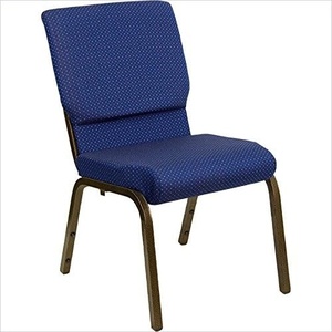 18.5”W Navy Blue Fabric Stacking HERCULES Gold Vein Frame Church Chair – 4.25” Thick Seat