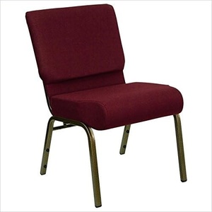 21” Extra Wide Burgundy Fabric Stacking HERCULES Church Chair with 4” Thick Seat – Gold Vein Frame
