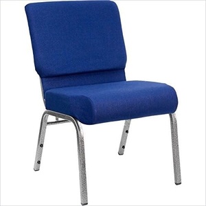 21” Extra Wide Navy Blue Fabric Stacking HERCULES Church Chair with 4” Thick Seat – Silver Vein Frame