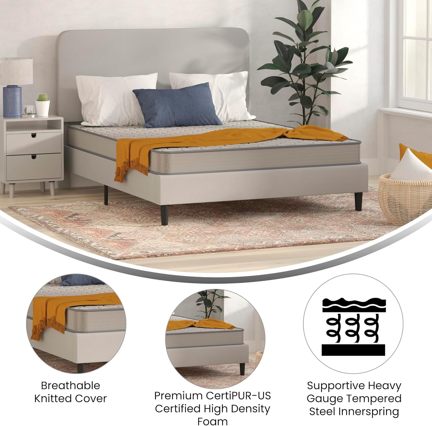 image:imageFlash Furniture Capri Comfortable Sleep 6 Inch CertiPURUS Certified Spring Mattress King Mattress in a Box Grey6 Inch