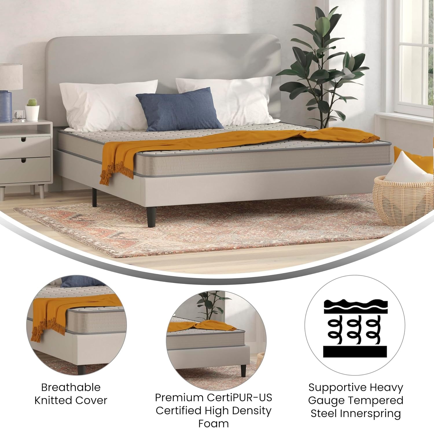 image:imageFlash Furniture Capri Comfortable Sleep 6 Inch CertiPURUS Certified Spring Mattress King Mattress in a Box Grey6 Inch