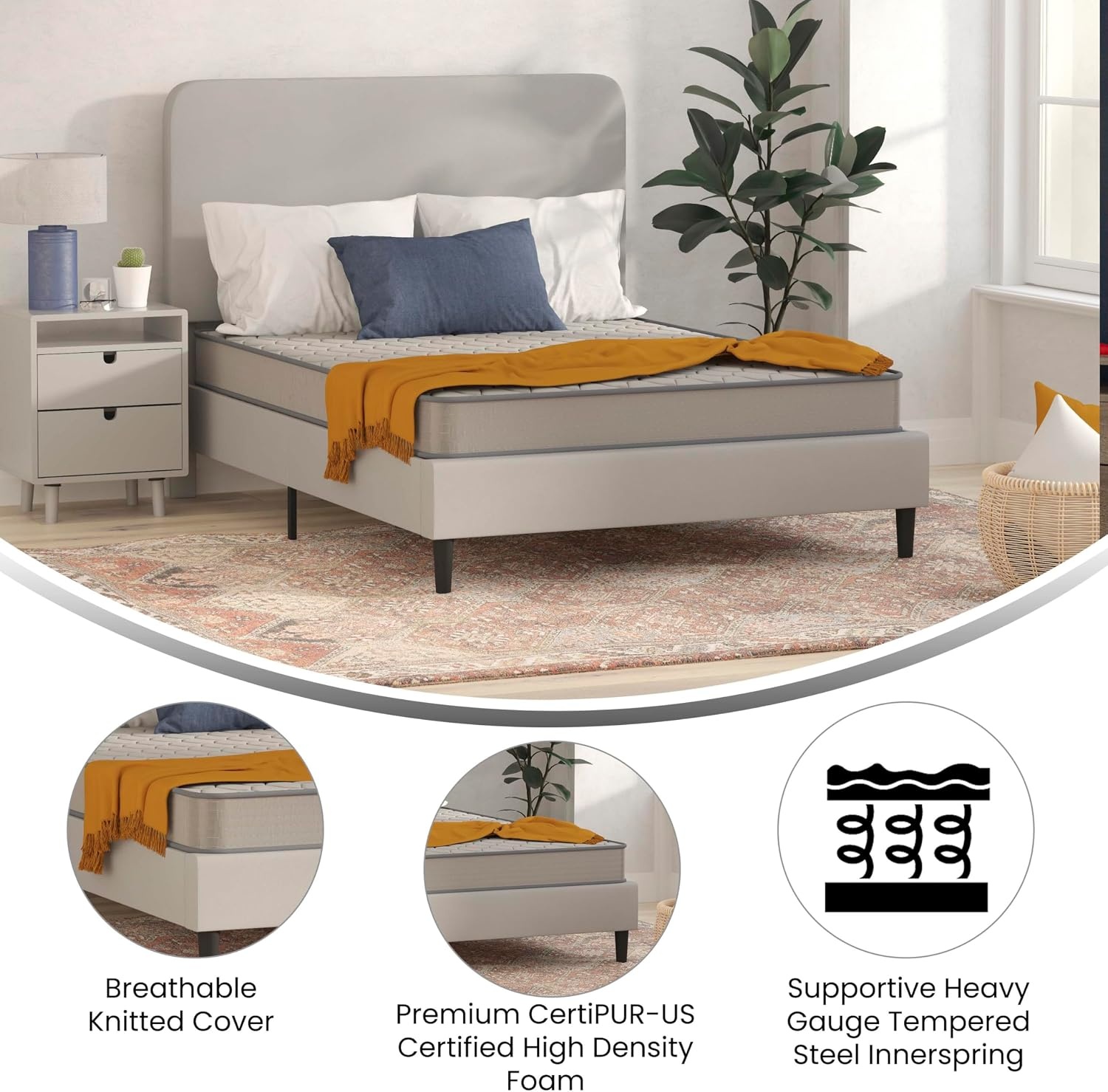 image:imageFlash Furniture Capri Comfortable Sleep 6 Inch CertiPURUS Certified Spring Mattress King Mattress in a Box Grey6 Inch