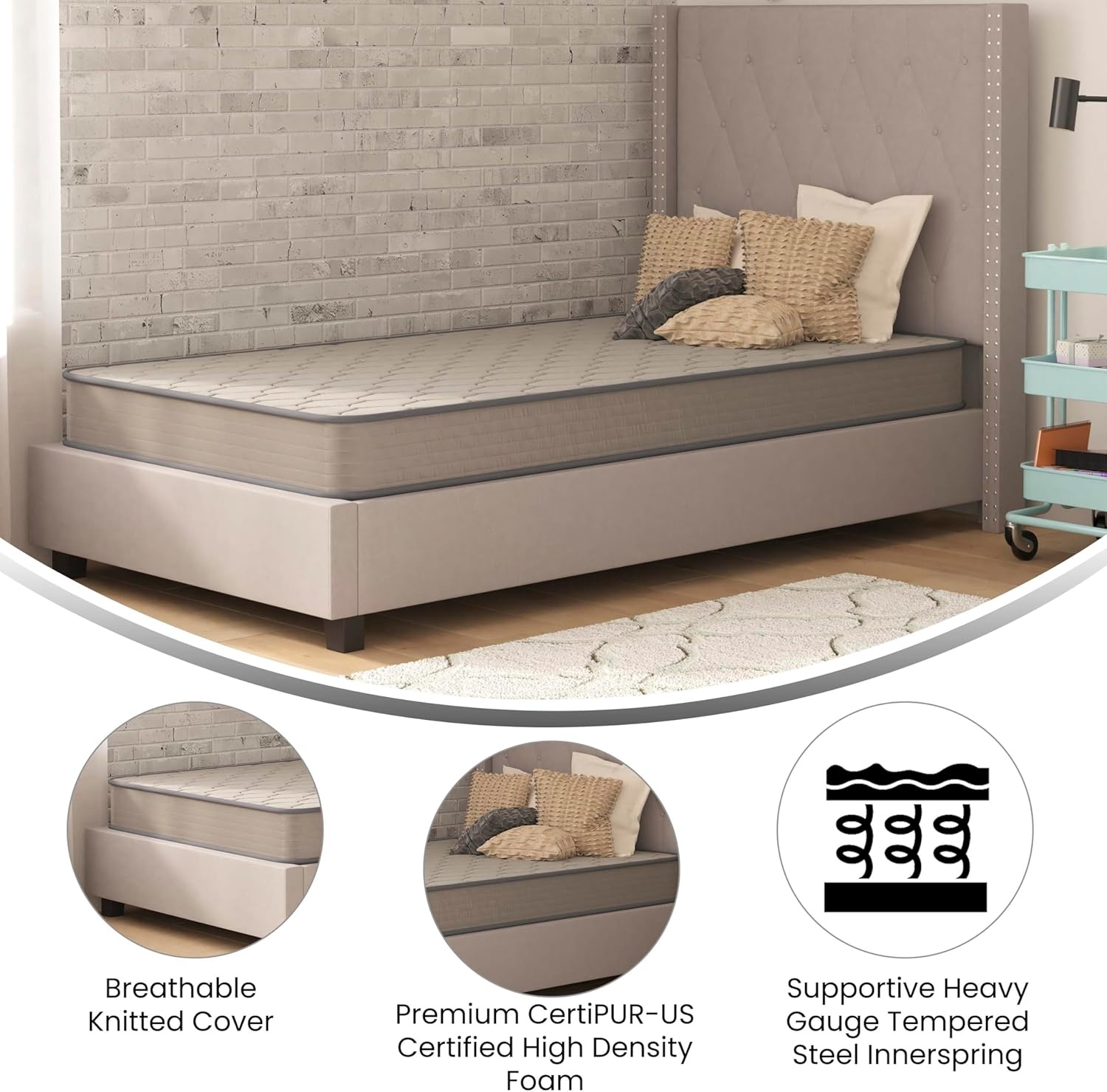 image:imageFlash Furniture Capri Comfortable Sleep 6 Inch CertiPURUS Certified Spring Mattress King Mattress in a Box Grey6 Inch