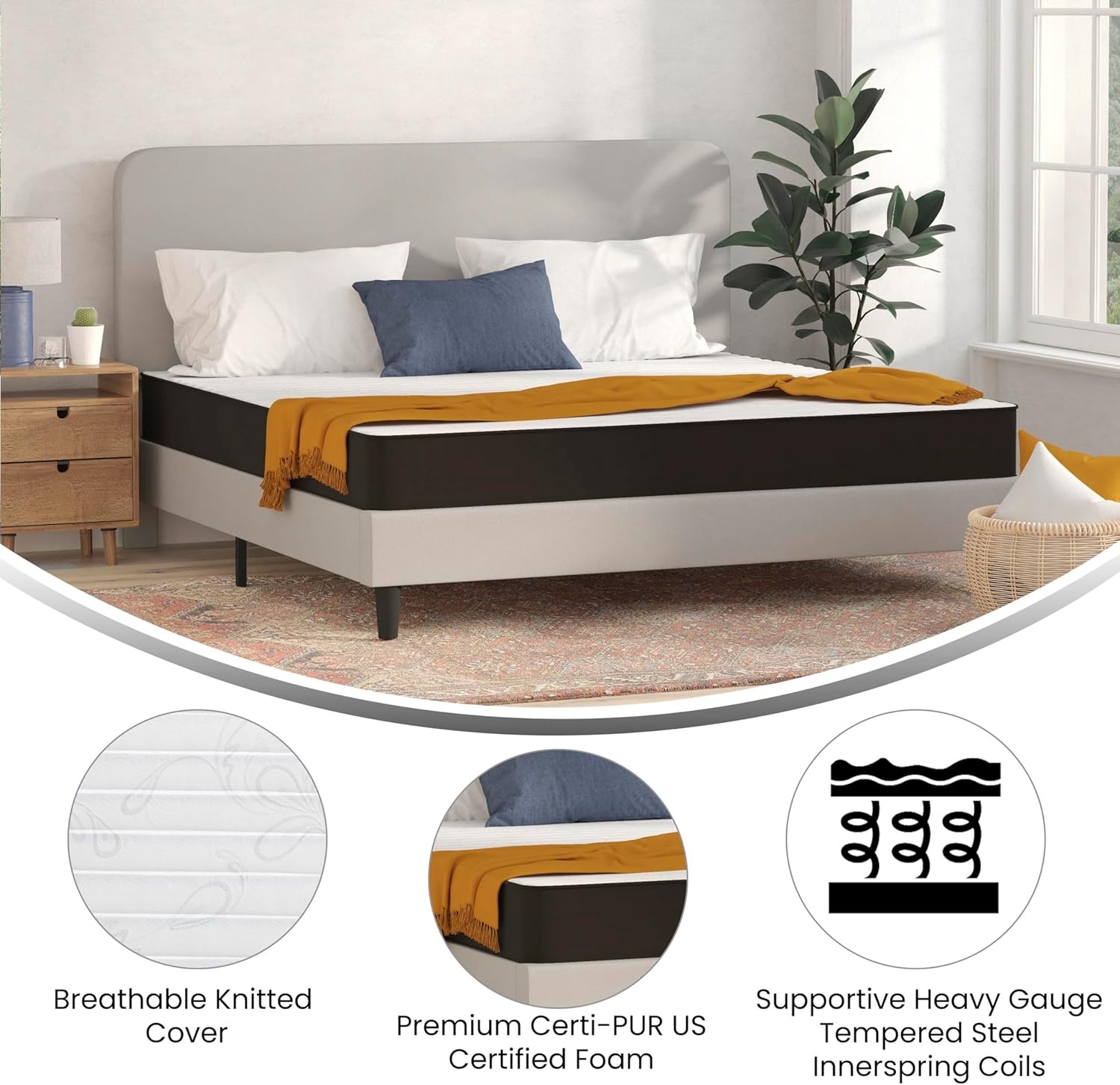 image:imageFlash Furniture Capri Comfortable Sleep 6 Inch CertiPURUS Certified Spring Mattress King Mattress in a Box Grey8 Inch