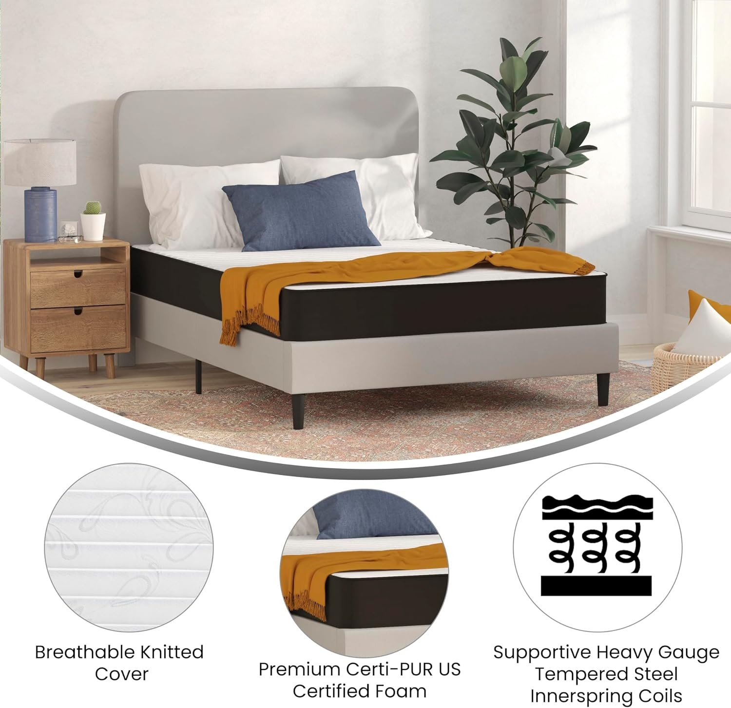 image:imageFlash Furniture Capri Comfortable Sleep 6 Inch CertiPURUS Certified Spring Mattress King Mattress in a Box Grey8 Inch