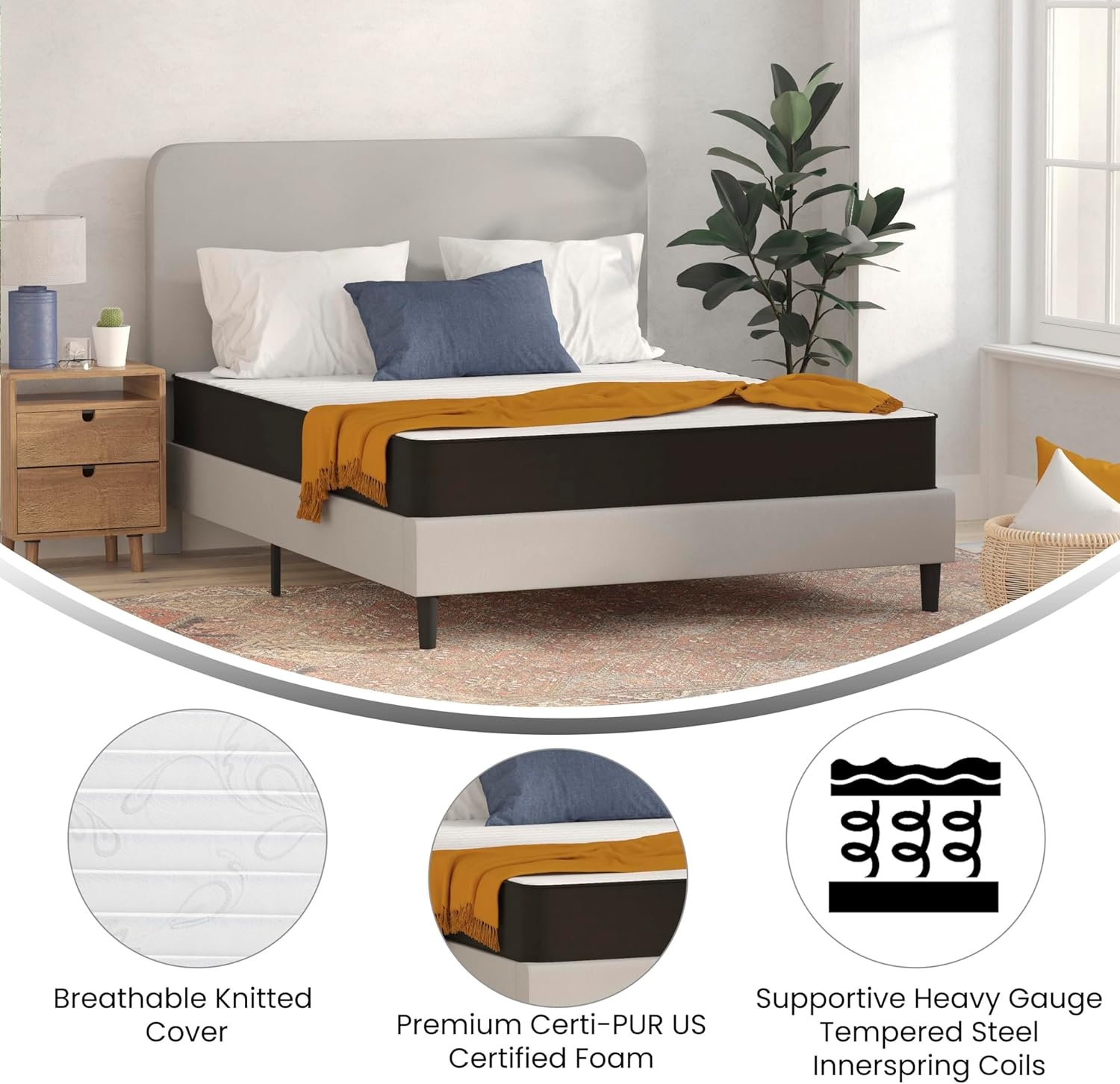 image:imageFlash Furniture Capri Comfortable Sleep 6 Inch CertiPURUS Certified Spring Mattress King Mattress in a Box Grey8 Inch