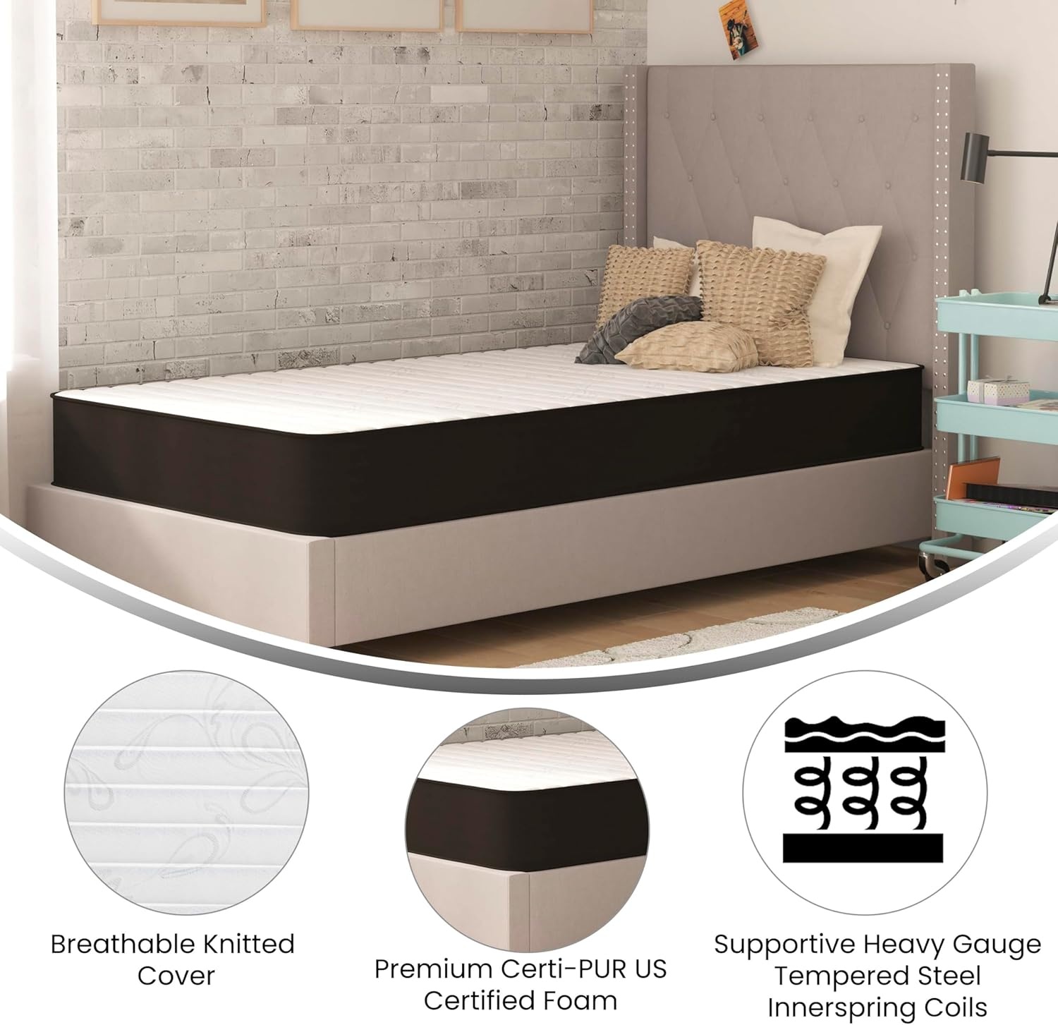 image:imageFlash Furniture Capri Comfortable Sleep 6 Inch CertiPURUS Certified Spring Mattress King Mattress in a Box Grey8 Inch