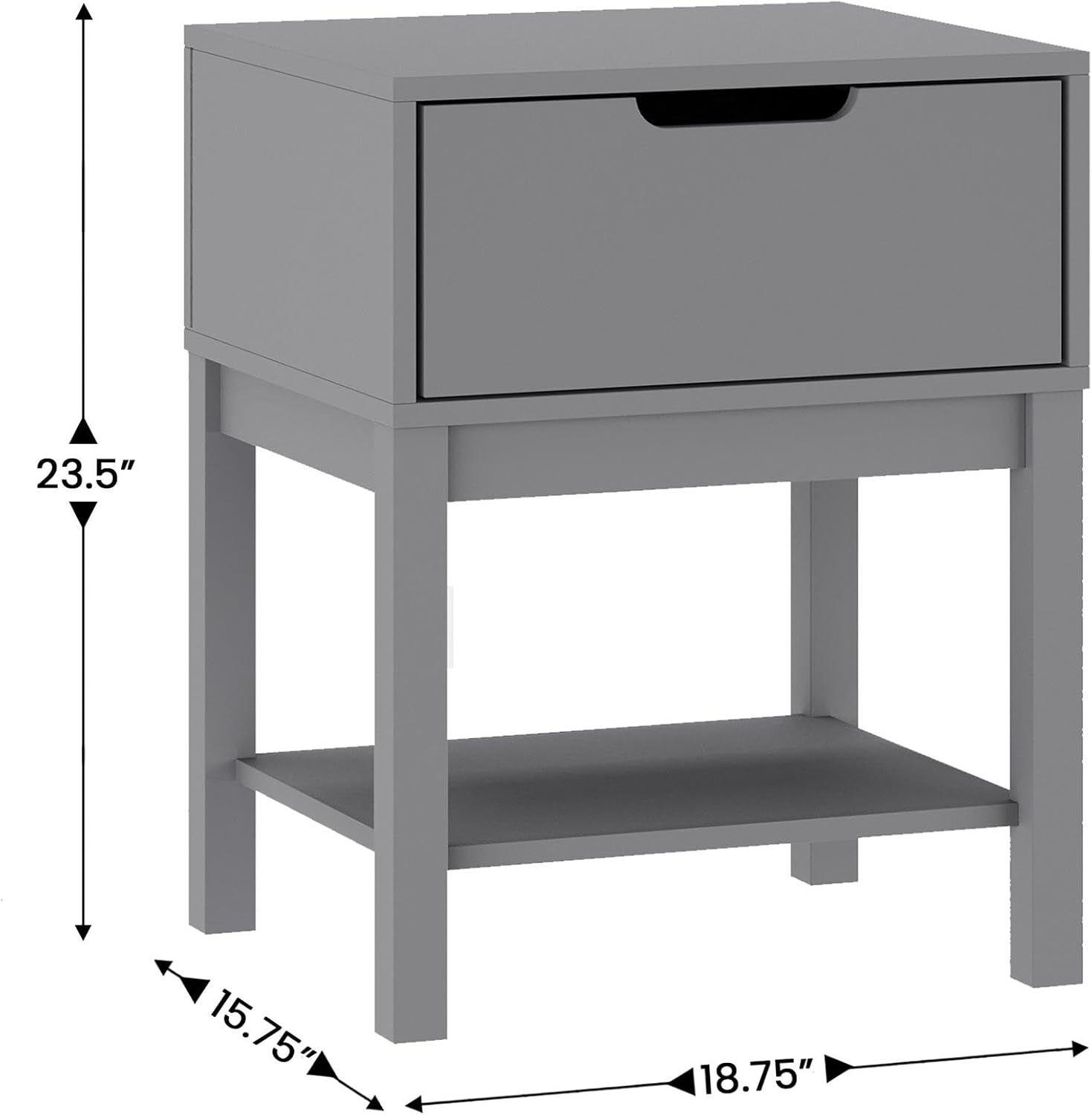 image:imageFlash Furniture Dallas Wood Nightstand Side Table Kids Bedroom End Table with Storage Drawer and Shelf Cutout Handle Smooth Ball Bearing Slides GrayGrey