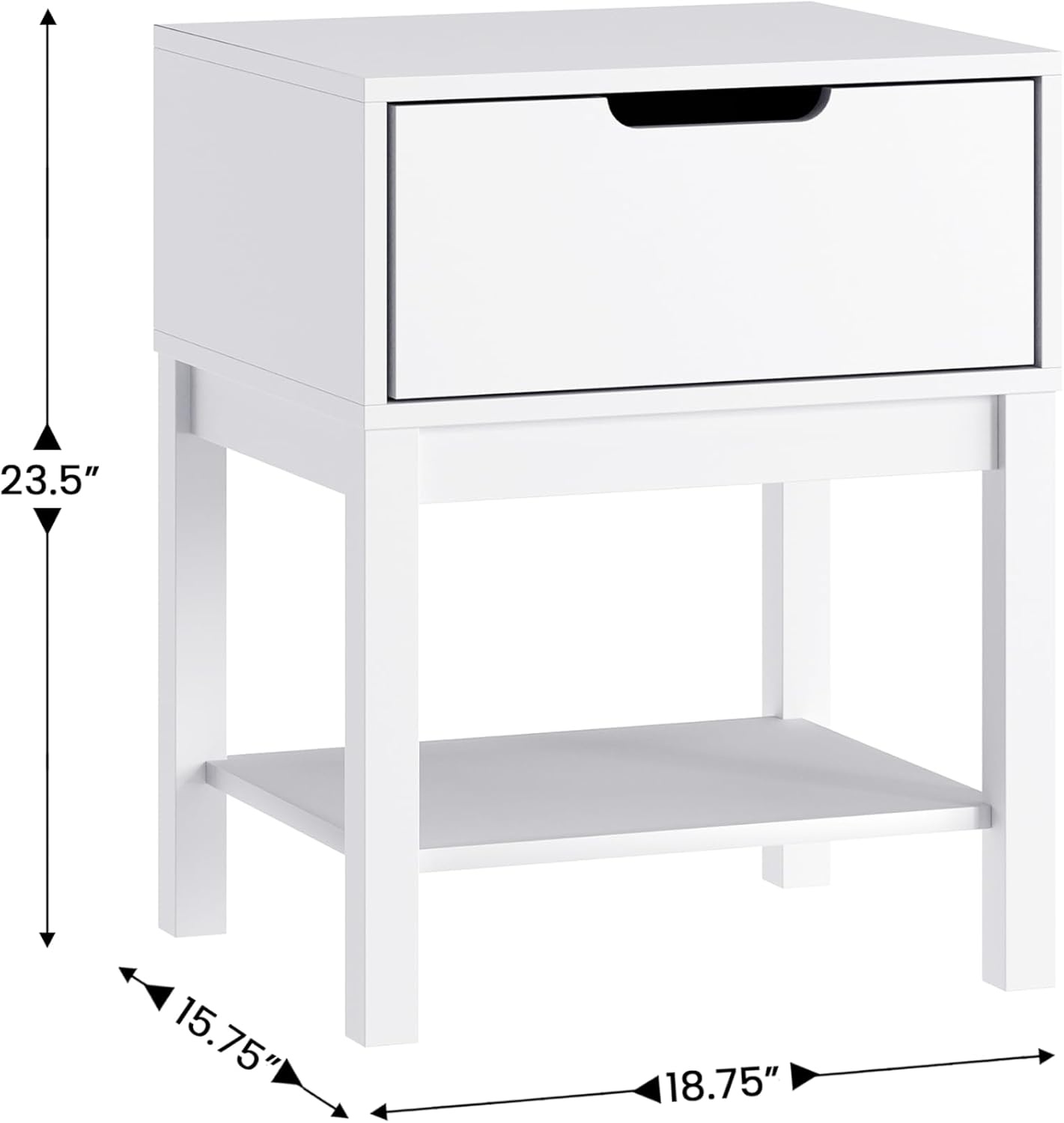 image:imageFlash Furniture Dallas Wood Nightstand Side Table Kids Bedroom End Table with Storage Drawer and Shelf Cutout Handle Smooth Ball Bearing Slides GrayWhite