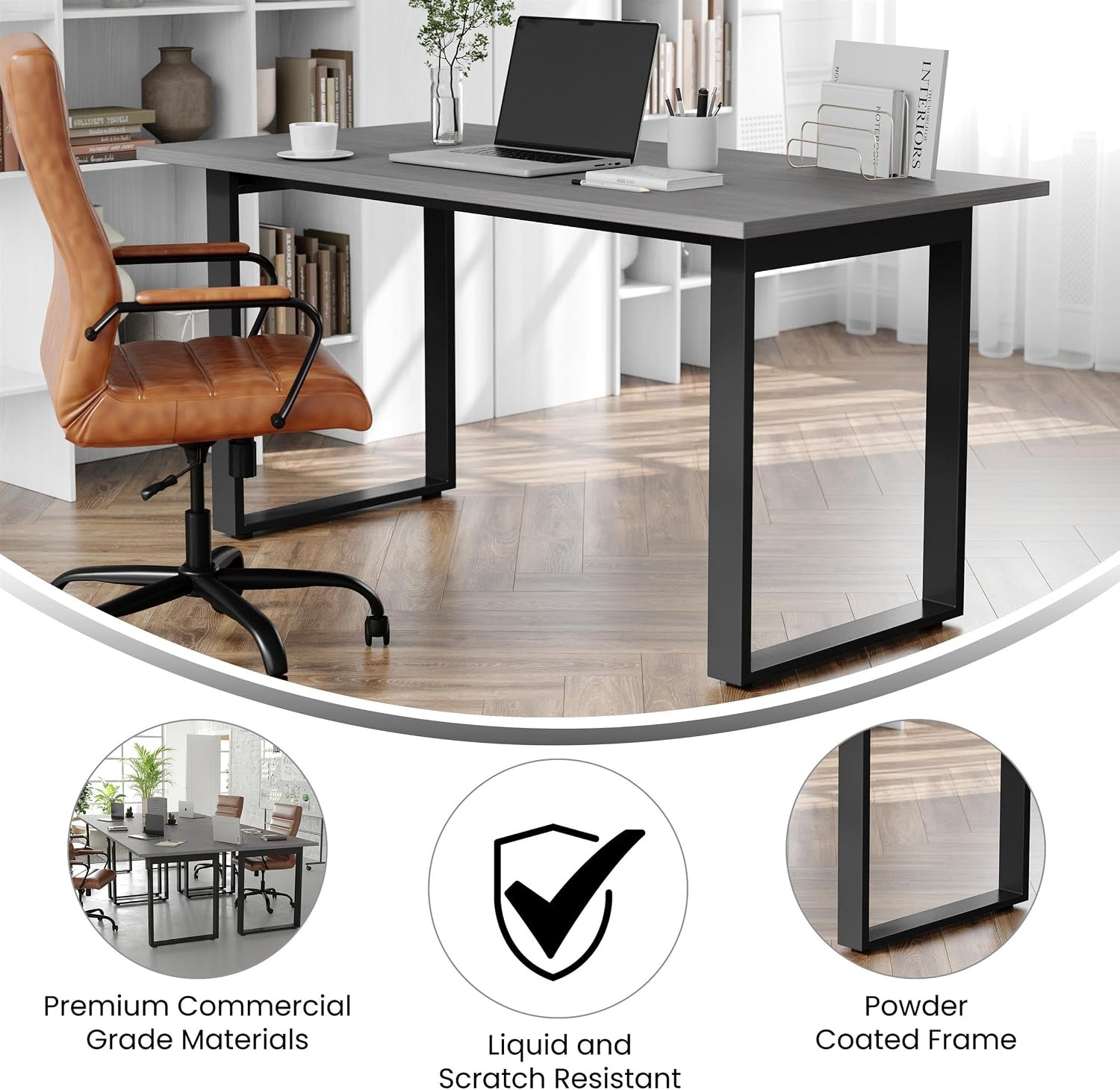 image:imageFlash Furniture Redmond Conference Table with UFrame Base Commercial Water and Scratch Resistant Laminate Finish PVC Edge Heavy Duty Steel Frame 60x30 Gray OakGray Oak