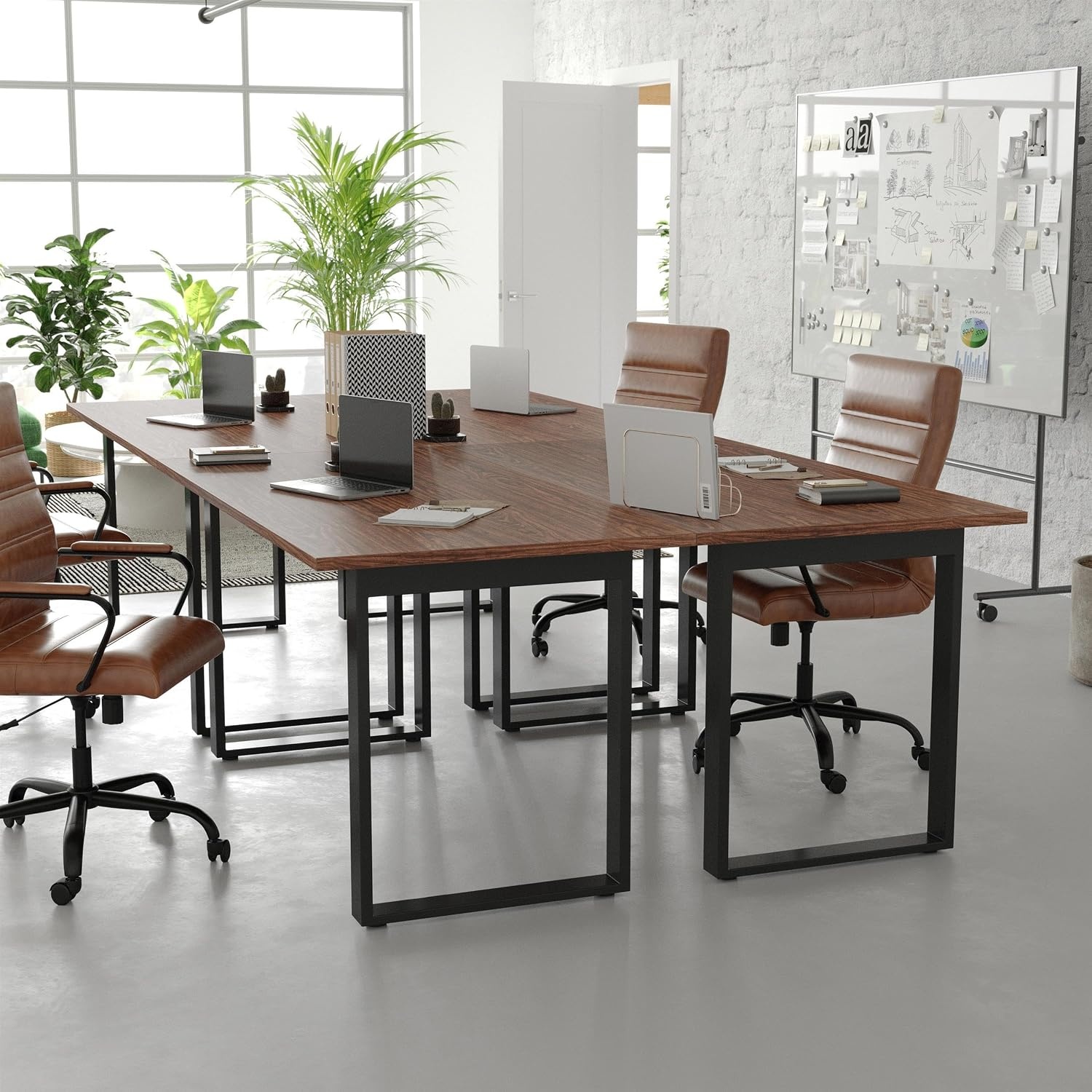 image:imageFlash Furniture Redmond Conference Table with UFrame Base Commercial Water and Scratch Resistant Laminate Finish PVC Edge Heavy Duty Steel Frame 60x30 Gray OakWalnut