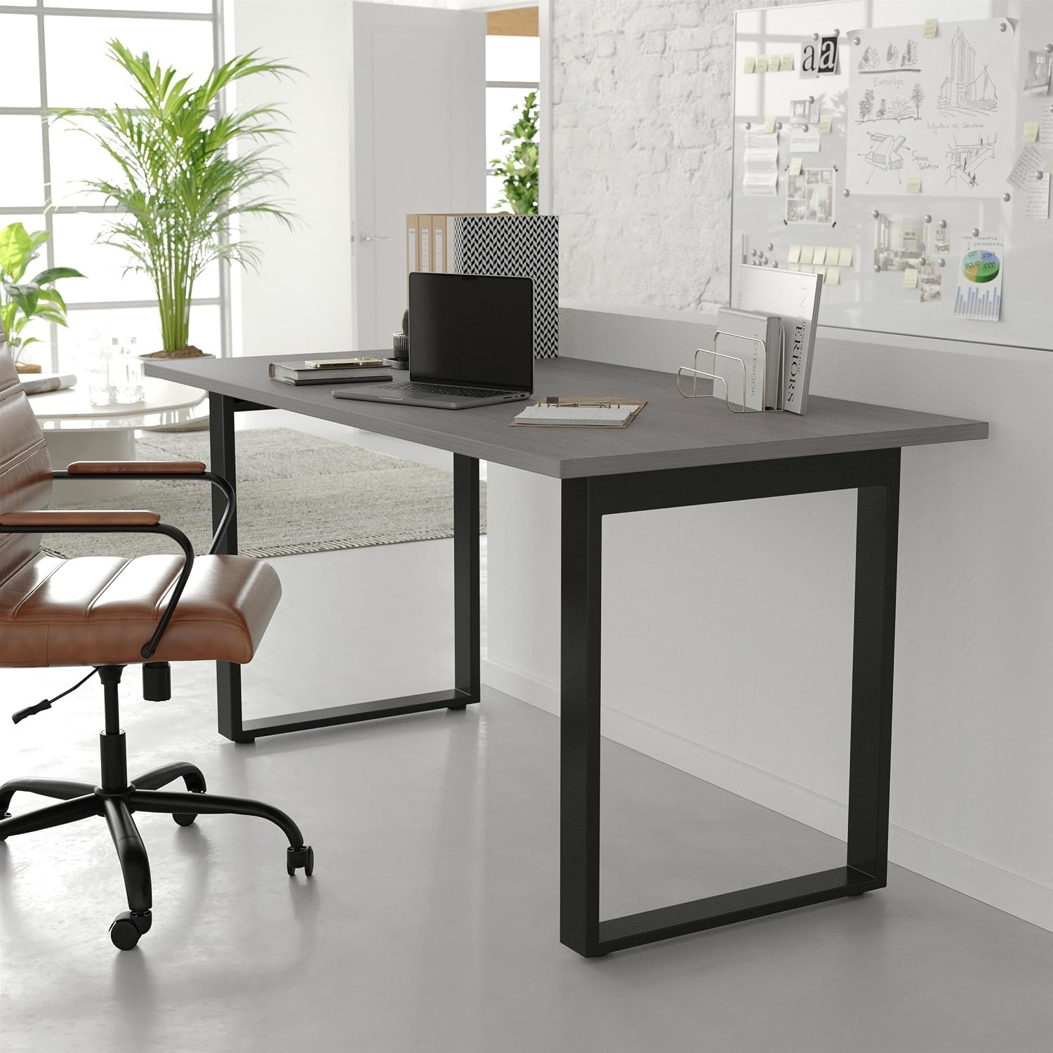 image:imageFlash Furniture Redmond Conference Table with UFrame Base Commercial Water and Scratch Resistant Laminate Finish PVC Edge Heavy Duty Steel Frame 60x30 Gray OakGray Oak