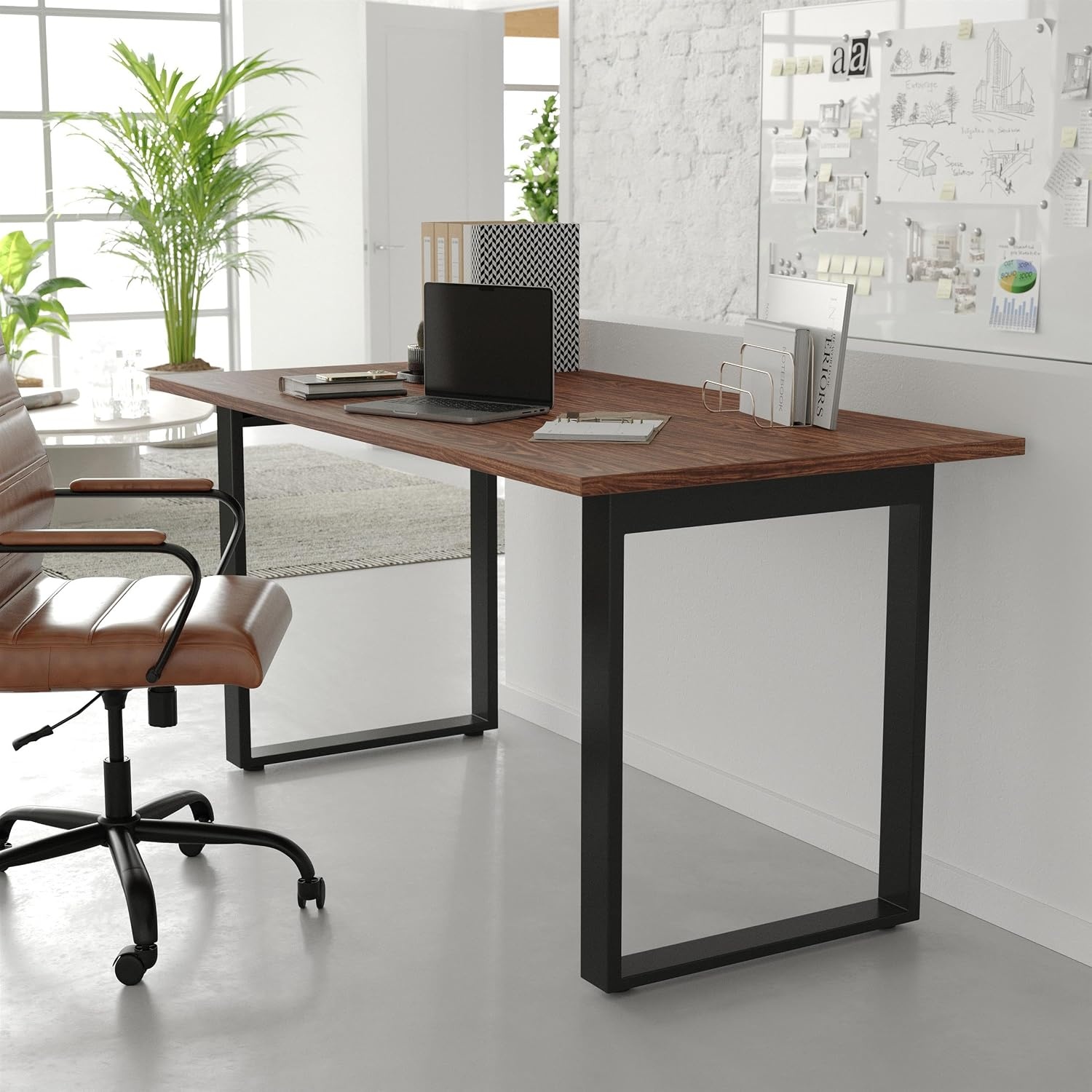 image:imageFlash Furniture Redmond Conference Table with UFrame Base Commercial Water and Scratch Resistant Laminate Finish PVC Edge Heavy Duty Steel Frame 60x30 Gray OakWalnut